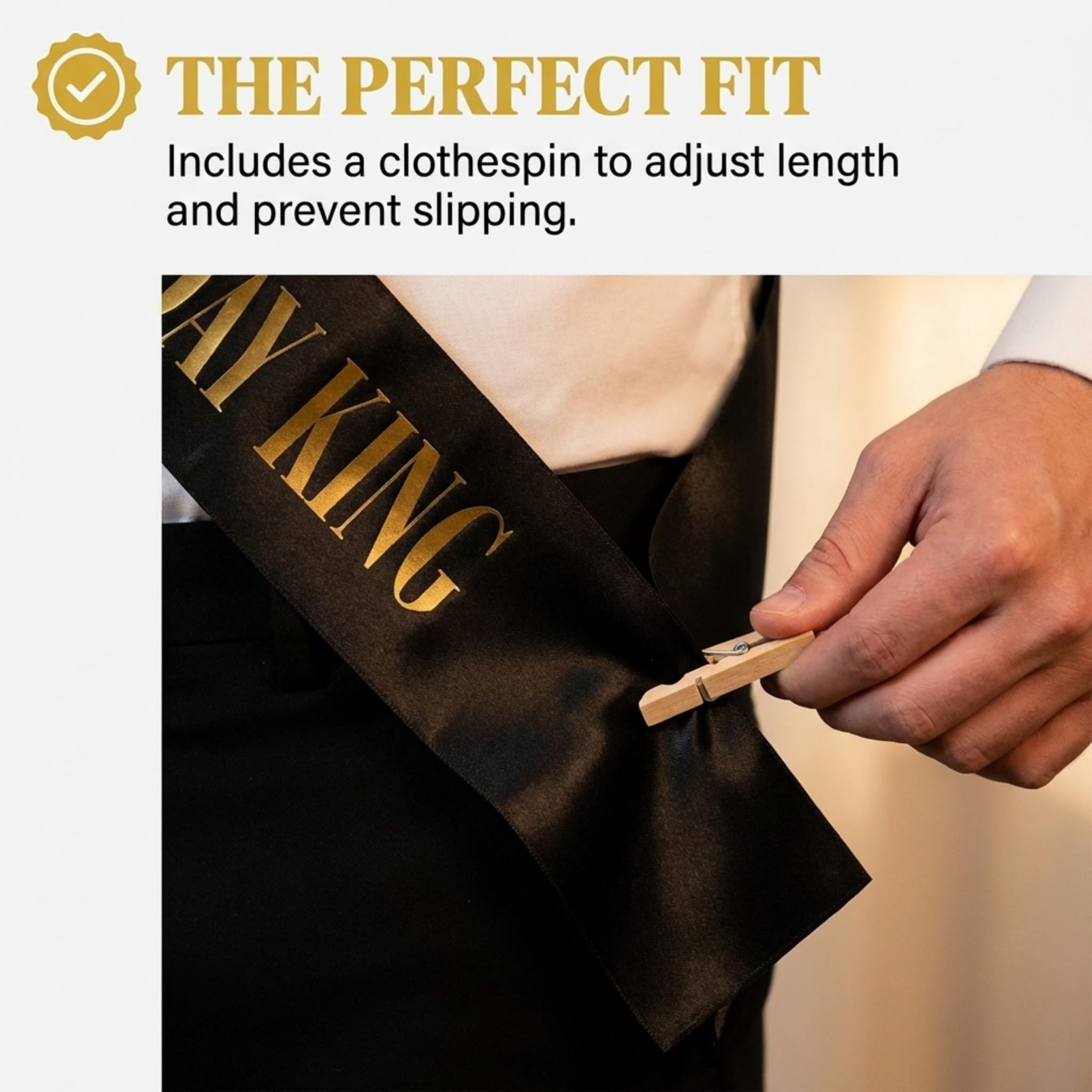 Anderson’s Birthday King Sash, Black Satin with Metallic Gold Foil Lettering, 3" x 72", Regal Birthday Accessory for Men, Milestone Party Supplies, Keepsake for 18th 21st 30th 40th 50th Celebrations - Image 6