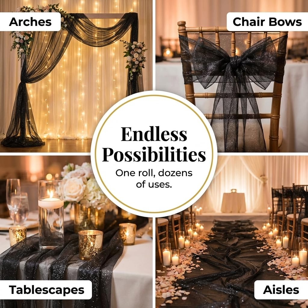Anderson's Black Glitter Organza Fabric Roll, 54 Inches x 40 Yards, Sheer Fabric for Wedding Decorations, Baby Shower, Gender Reveal, Prom, Homecoming, Photo Backdrops, Arch Draping - Image 6