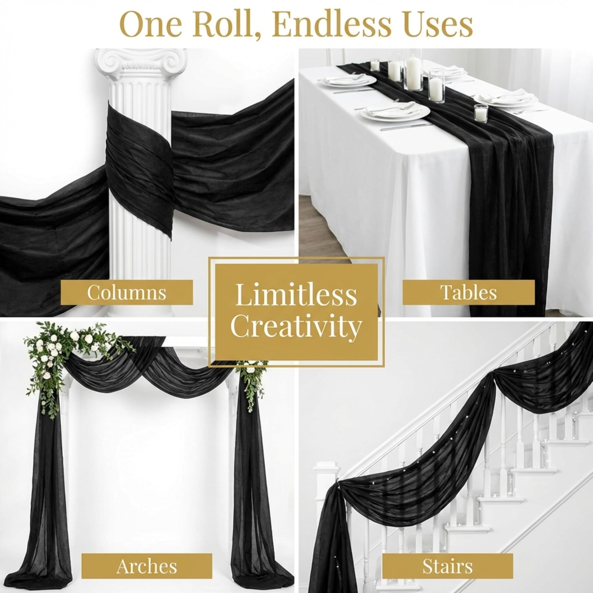 Anderson's Black Flame Retardant Gossamer Fabric Roll, 19" x 25 Yard roll, Sheer Fabric for Wedding Decorations, Baby Shower, Gender Reveal, Prom, Homecoming, Event Photo Backdrops, Drapes - Image 3