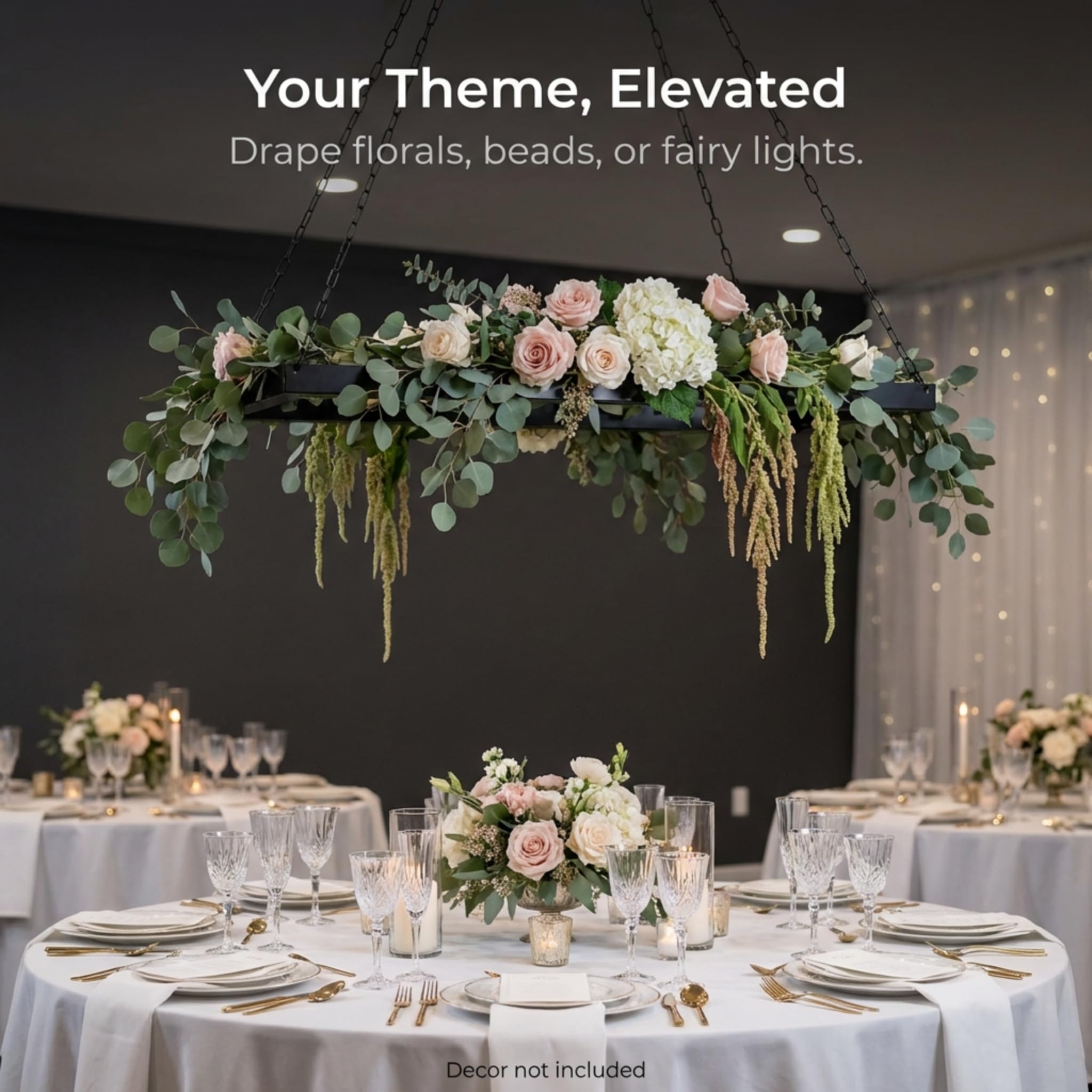 Anderson's Black Hanging Floral Chandelier Frame, Event Wedding Decoration, DIY Ceiling Decor Frame - 47 x 20 Inches - Image 5