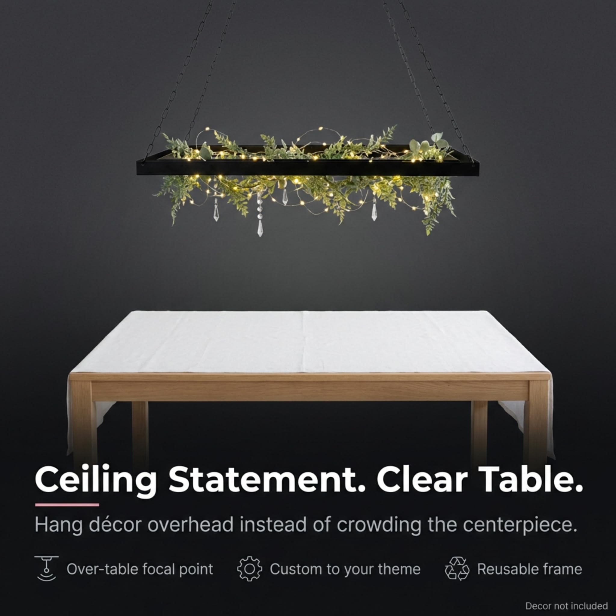 Anderson's Black Hanging Floral Chandelier Frame, Event Wedding Decoration, DIY Ceiling Decor Frame - 47 x 20 Inches - Image 6