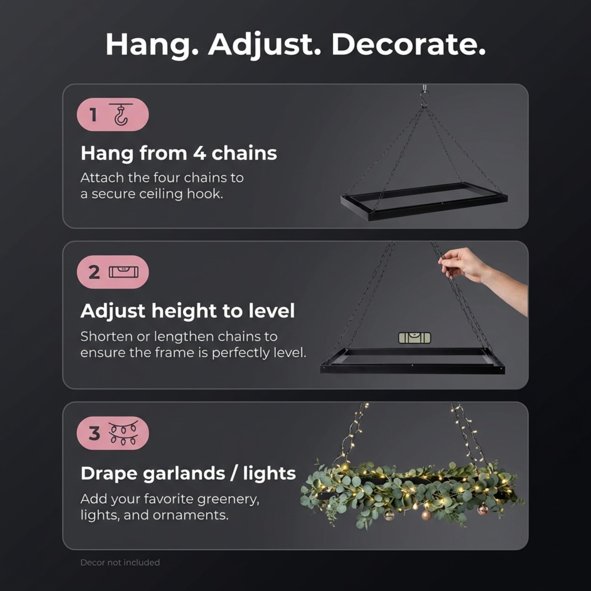 Anderson's Black Hanging Floral Chandelier Frame, Event Wedding Decoration, DIY Ceiling Decor Frame - 47 x 20 Inches - Image 8