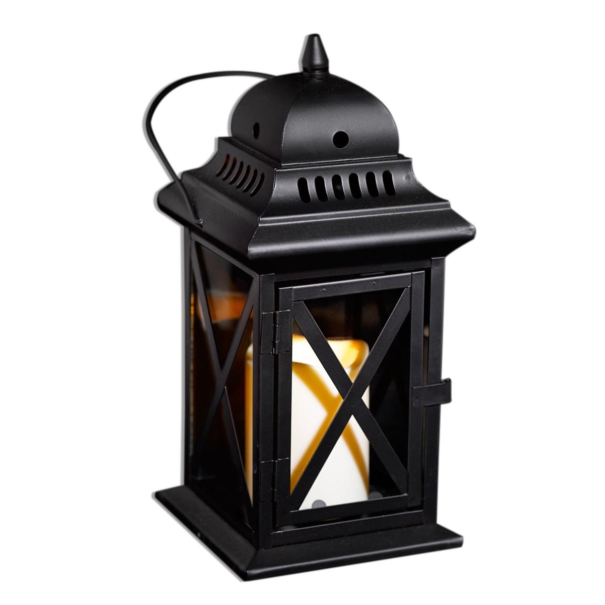 Anderson's Black Metal Lantern, 12 3/4 Inches High, Battery-Operated Candle