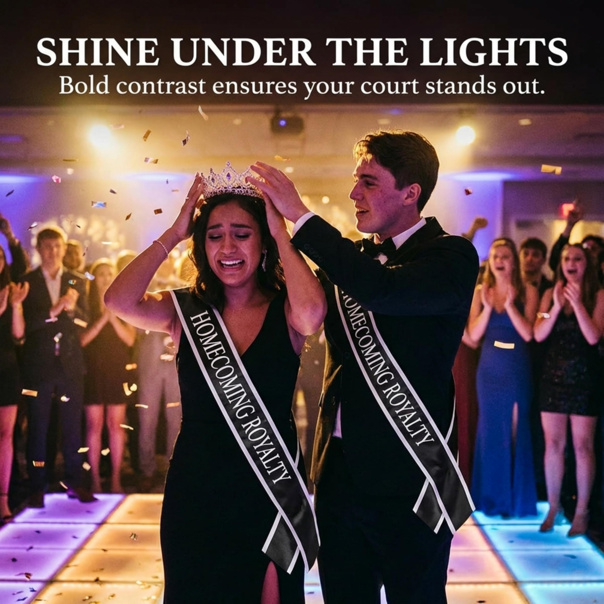Anderson's Black Satin Homecoming Royalty Sash Set, Elegant 3" x 72" Sashes with White Imprint for Homecoming Night Coronation and School Events, 2‑Piece Set - Image 3