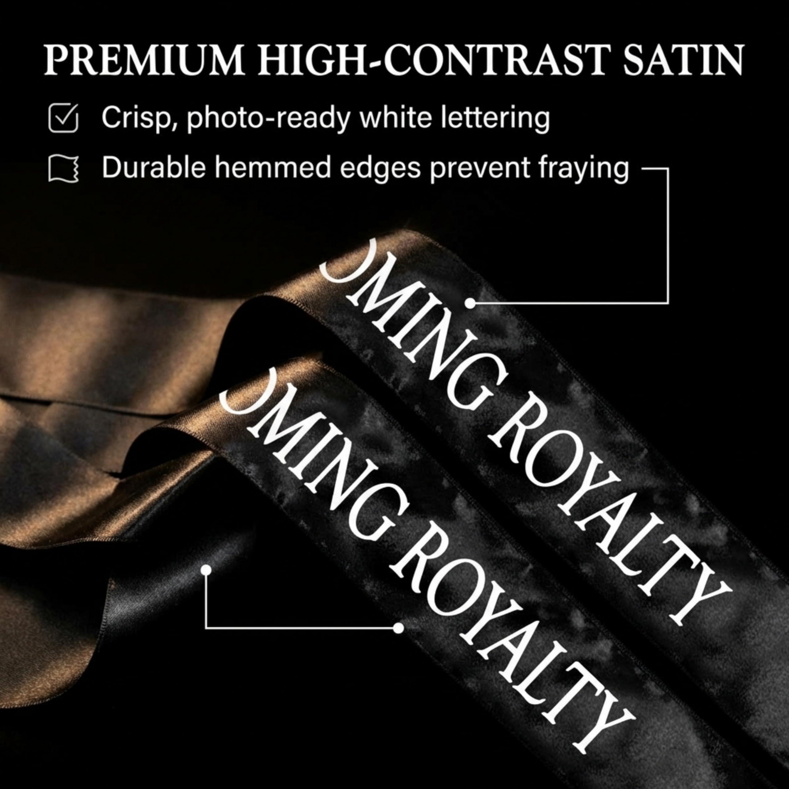 Anderson's Black Satin Homecoming Royalty Sash Set, Elegant 3" x 72" Sashes with White Imprint for Homecoming Night Coronation and School Events, 2‑Piece Set - Image 7