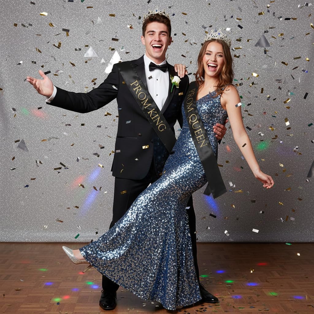 Anderson’s Black Satin Prom King and Queen Sashes, 3" x 72" Gold‑Imprinted Royalty Sashes for Prom Night Coronation and School Events, 2‑Piece Set - Image 4