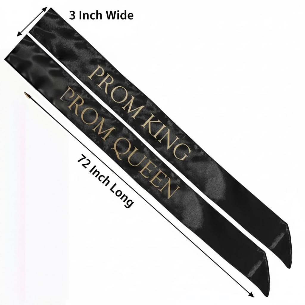 Anderson’s Black Satin Prom King and Queen Sashes, 3" x 72" Gold‑Imprinted Royalty Sashes for Prom Night Coronation and School Events, 2‑Piece Set - Image 7