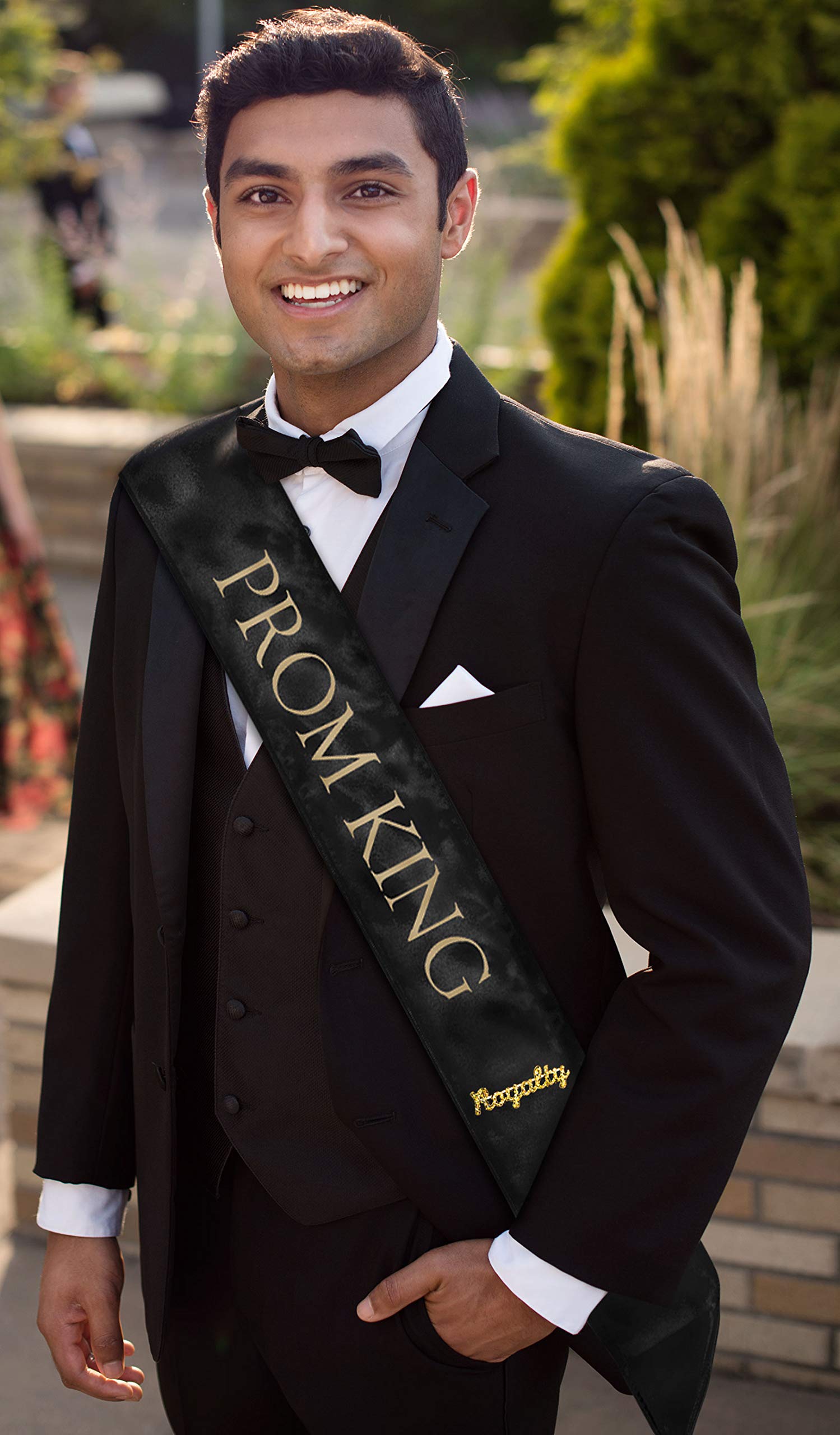 Anderson’s Black Satin Prom King & Queen Sashes with Gold Lettering & Gold Glitter Royalty Pins, 3" x 72" Sashes and 2" Pins for Prom Coronation & School Celebrations, 4 Piece Set - Image 7