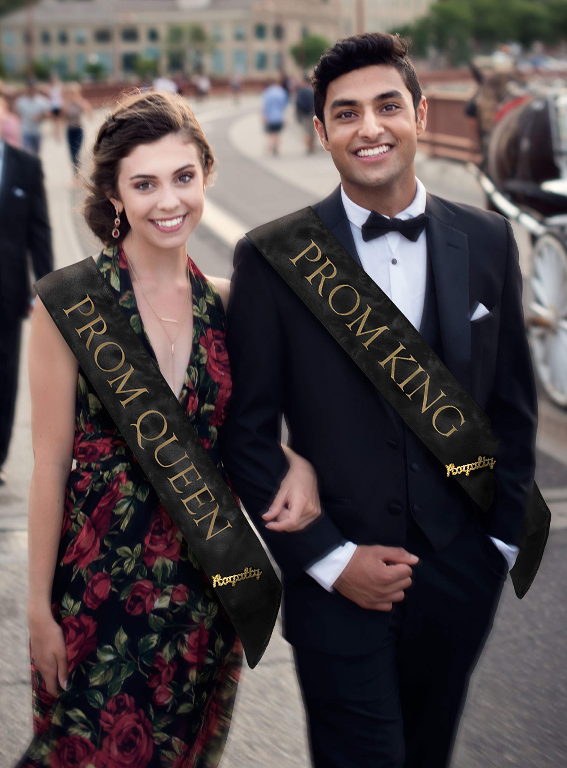 Anderson’s Black Satin Prom King & Queen Sashes with Gold Lettering & Gold Glitter Royalty Pins, 3" x 72" Sashes and 2" Pins for Prom Coronation & School Celebrations, 4 Piece Set - Image 9