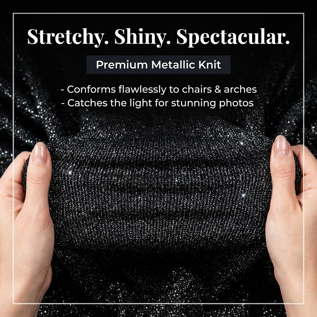 Anderson's Black Stretchy Metallic Wedding Decorating Fabric, 58 Inches x 20 Yards - Image 4