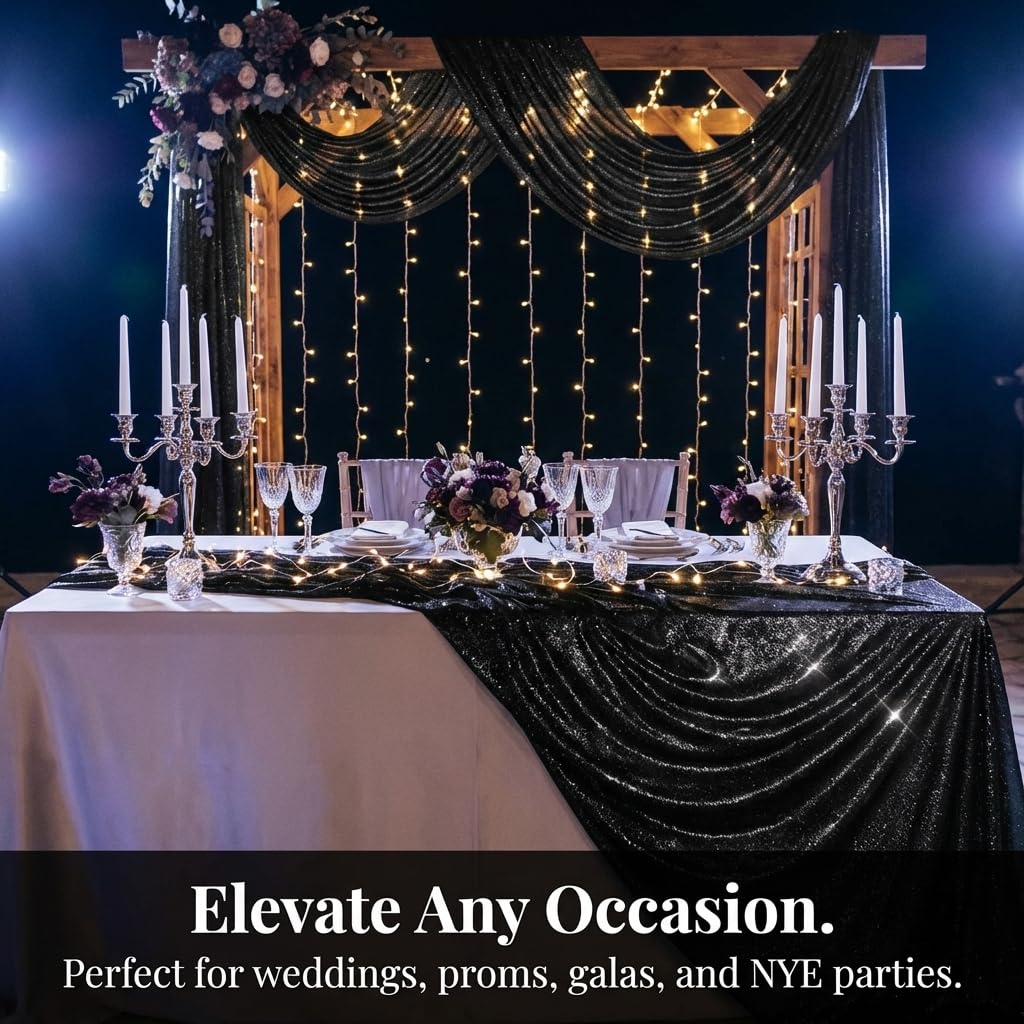 Anderson's Black Stretchy Metallic Wedding Decorating Fabric, 58 Inches x 20 Yards - Image 8
