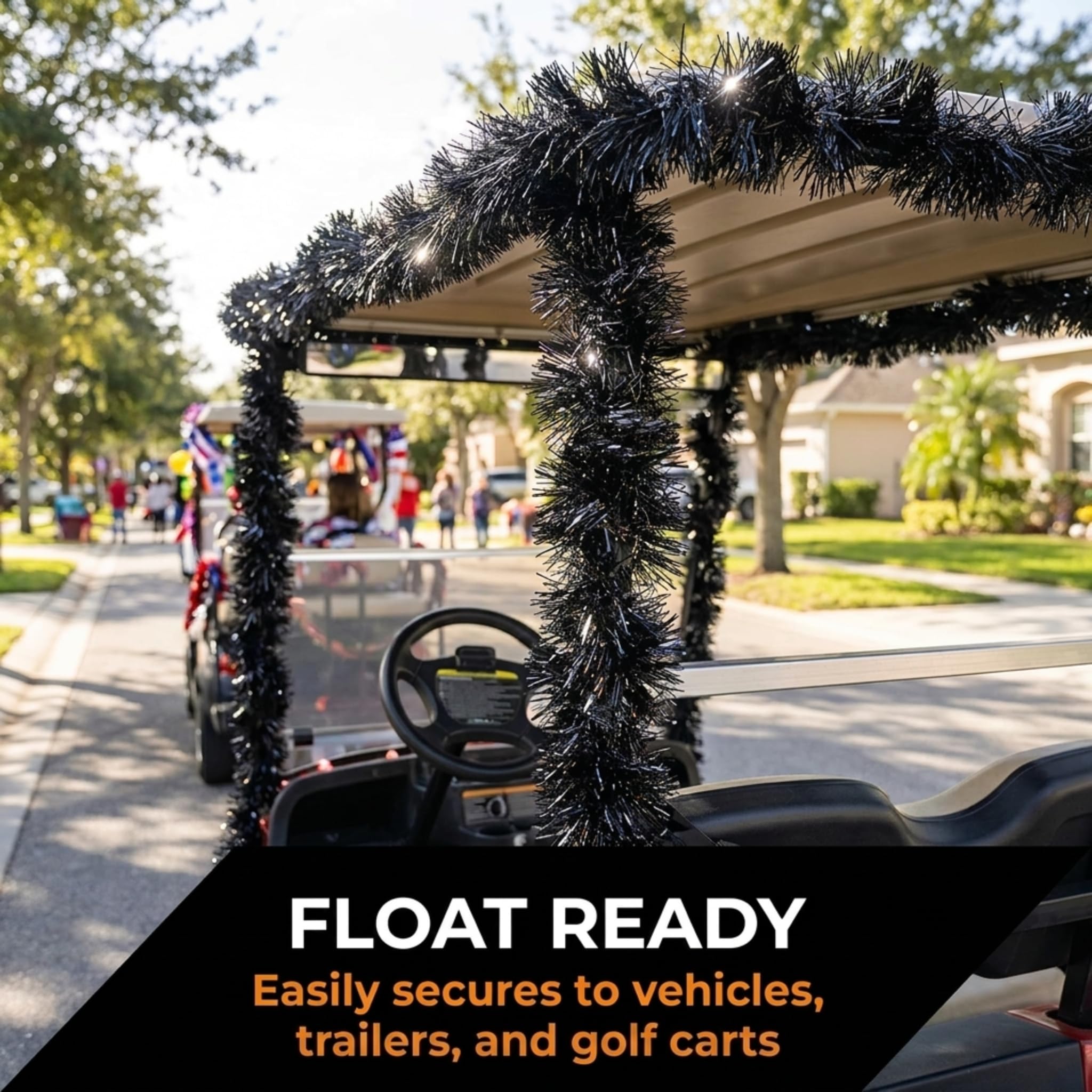Anderson's Black Tinsel Garland - 15' Long x 2" Wide, Parade Float Decorations for Trailer Or Golf Cart, Christmas Garland Décor for Home and Party - Image 3