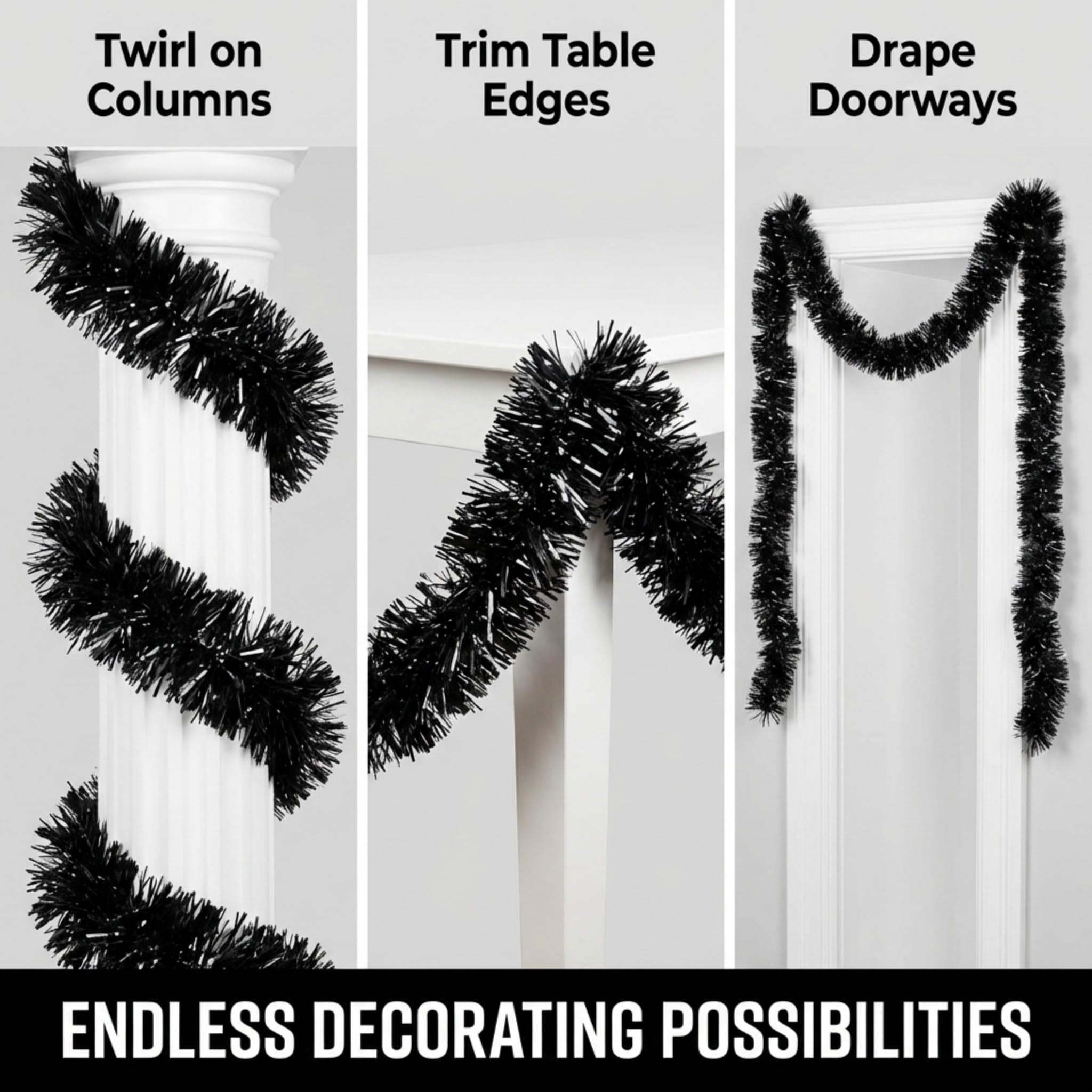 Anderson's Black Tinsel Garland - 15' Long x 2" Wide, Parade Float Decorations for Trailer Or Golf Cart, Christmas Garland Décor for Home and Party - Image 5