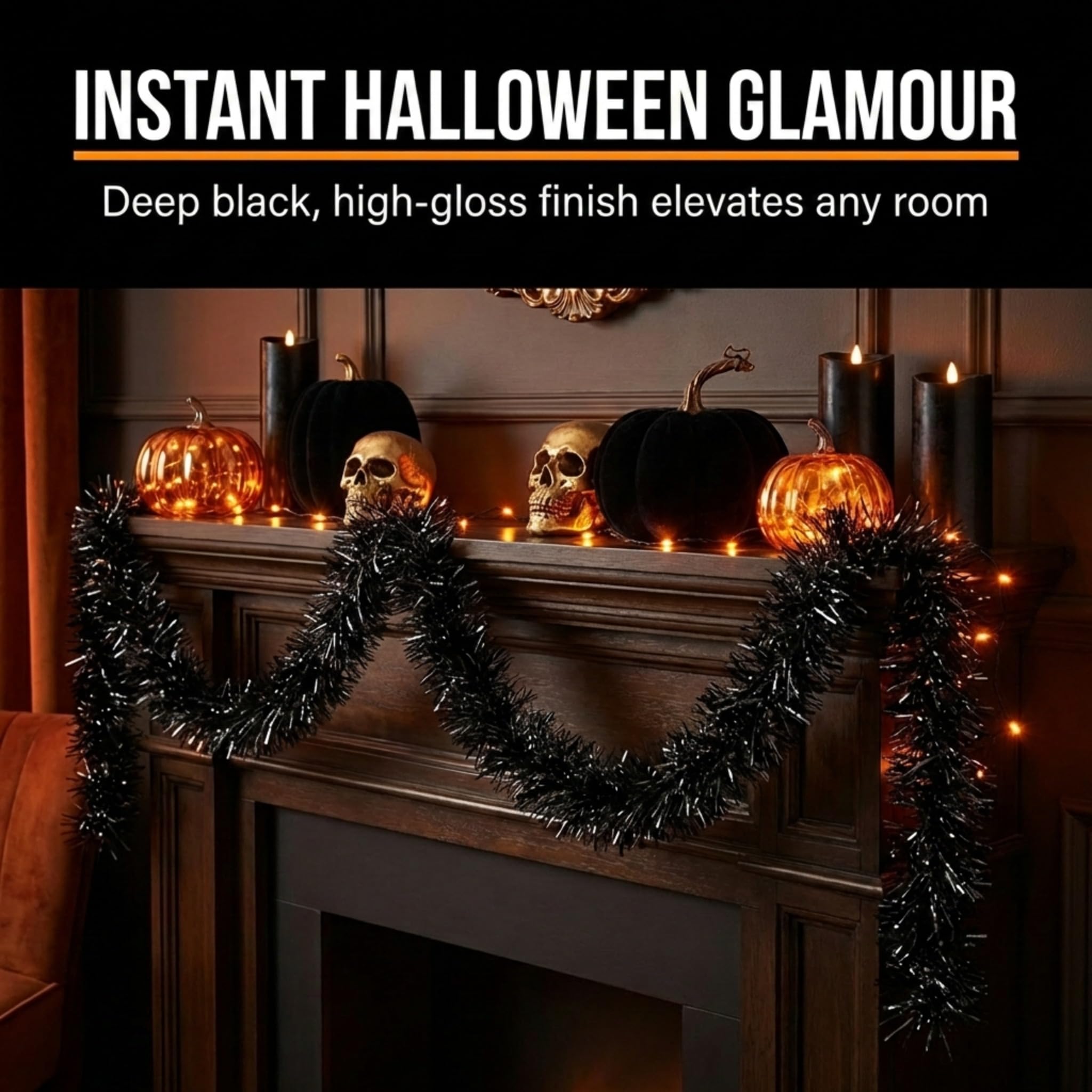 Anderson's Black Tinsel Garland - 15' Long x 2" Wide, Parade Float Decorations for Trailer Or Golf Cart, Christmas Garland Décor for Home and Party - Image 8