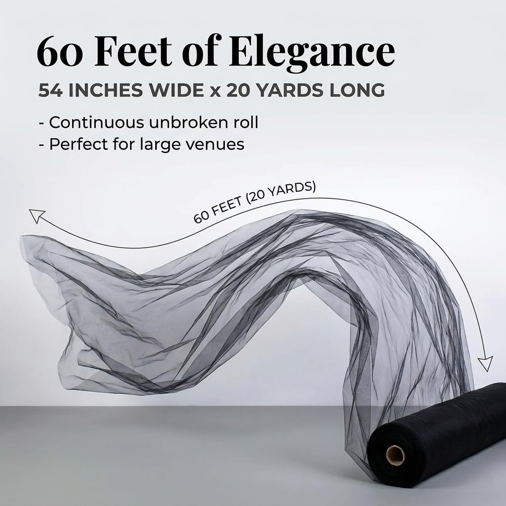 Anderson's Black Tulle Fabric Roll, 54 Inches x 20 Yards, Sheer Fabric for Wedding Decorations, Baby Shower, Gender Reveal, Prom, Homecoming, Photo Backdrops, Arch Draping - Image 3