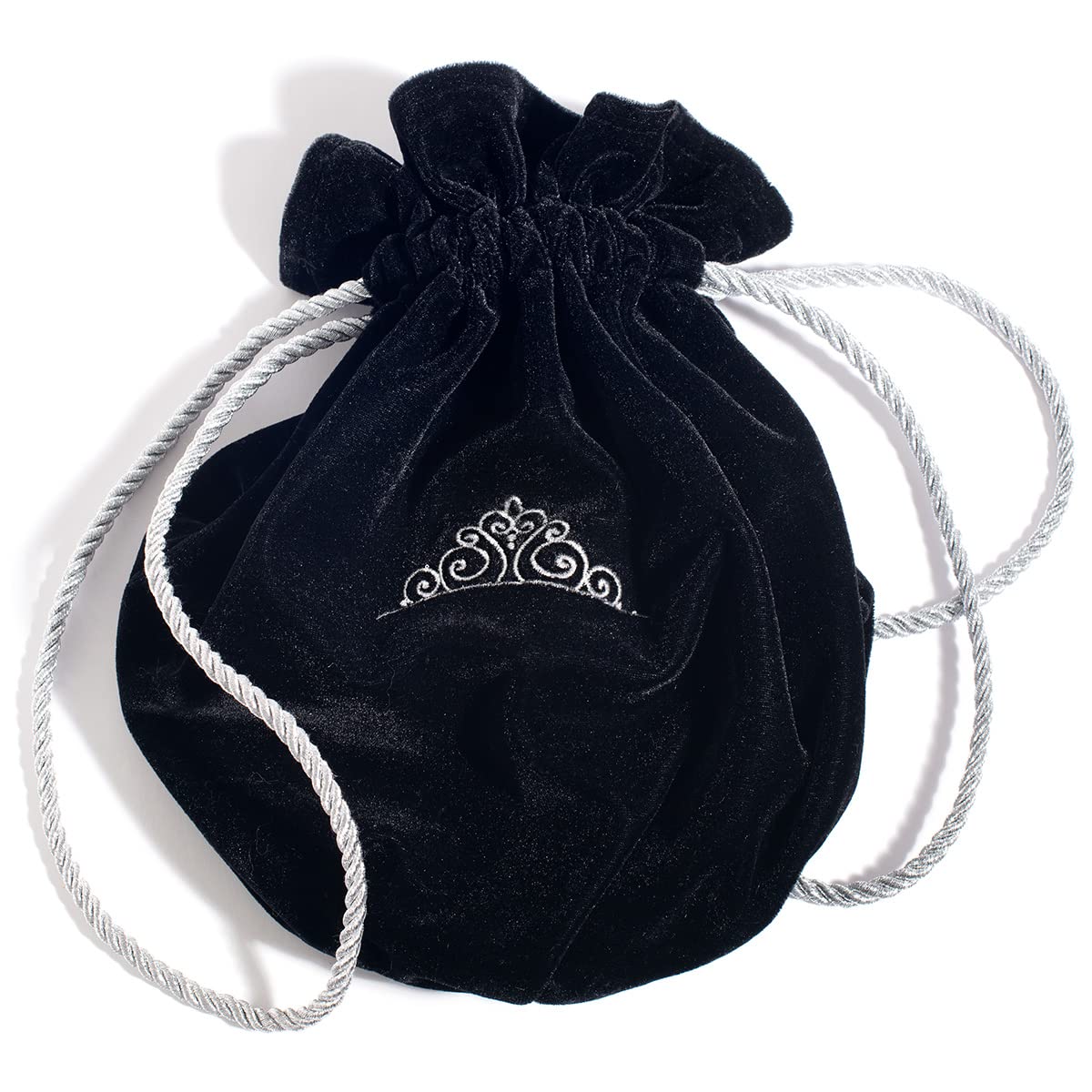 Anderson's Black Velvet Keepsake Tiara Bag, 11" velvet storage pouch with silver embroidered tiara for Prom Queen, pageants, weddings, quinceañeras, Sweet 16, homecoming, parties, and events