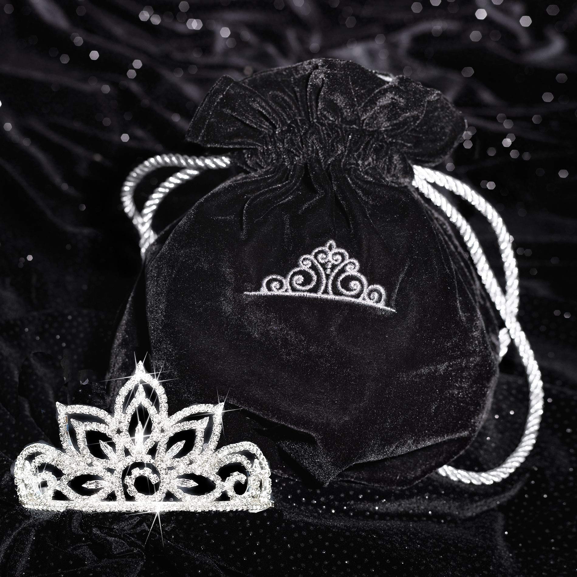 Anderson's Black Velvet Keepsake Tiara Bag, 11" velvet storage pouch with silver embroidered tiara for Prom Queen, pageants, weddings, quinceañeras, Sweet 16, homecoming, parties, and events - Image 3