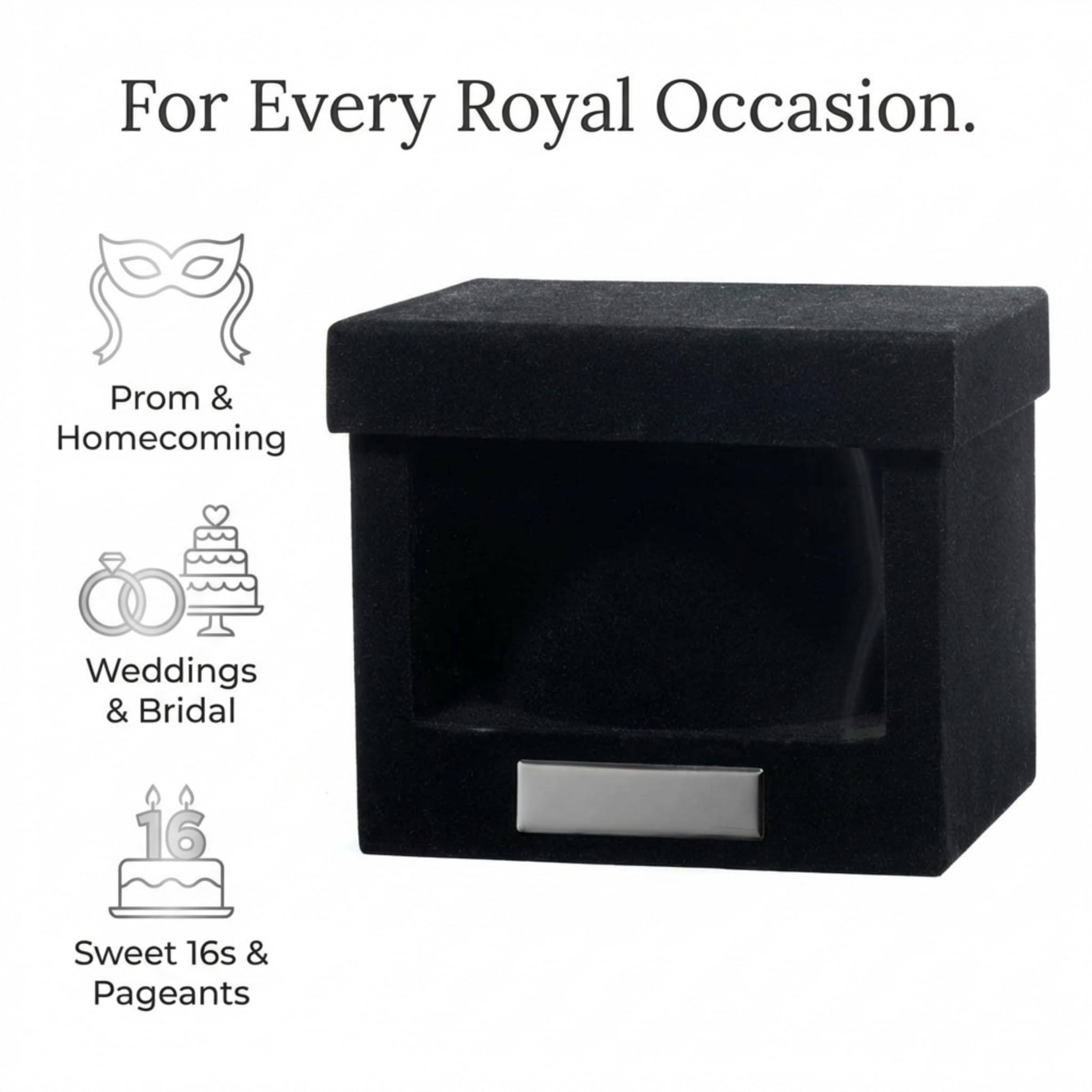 Anderson's Black Velvet Keepsake Tiara Box, Structured Crown Storage with Silver Plate for Prom, Homecoming, Wedding, Quinceañera, Sweet 16, Pageant, Theater, Dance, Cosplay - Image 2