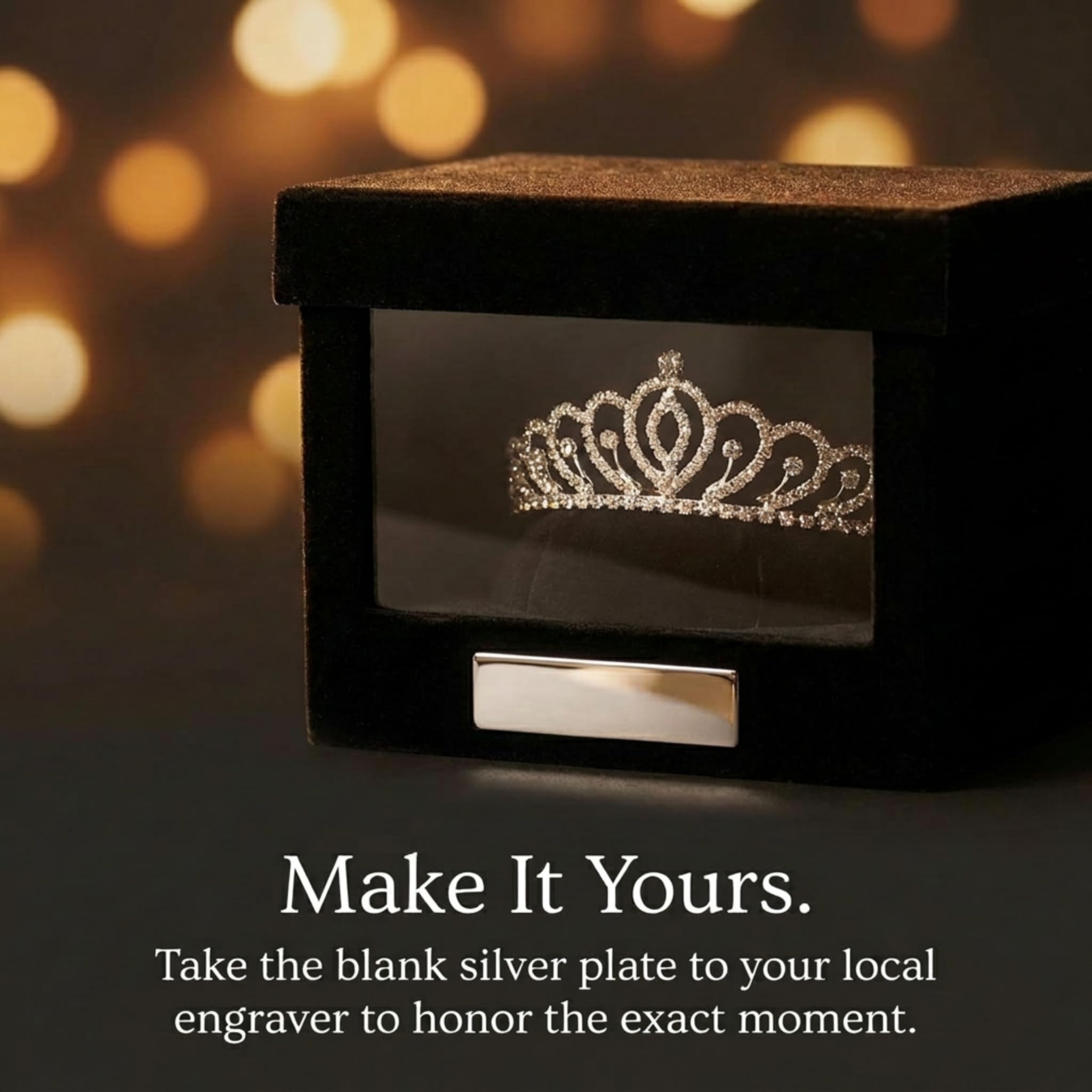 Anderson's Black Velvet Keepsake Tiara Box, Structured Crown Storage with Silver Plate for Prom, Homecoming, Wedding, Quinceañera, Sweet 16, Pageant, Theater, Dance, Cosplay - Image 3