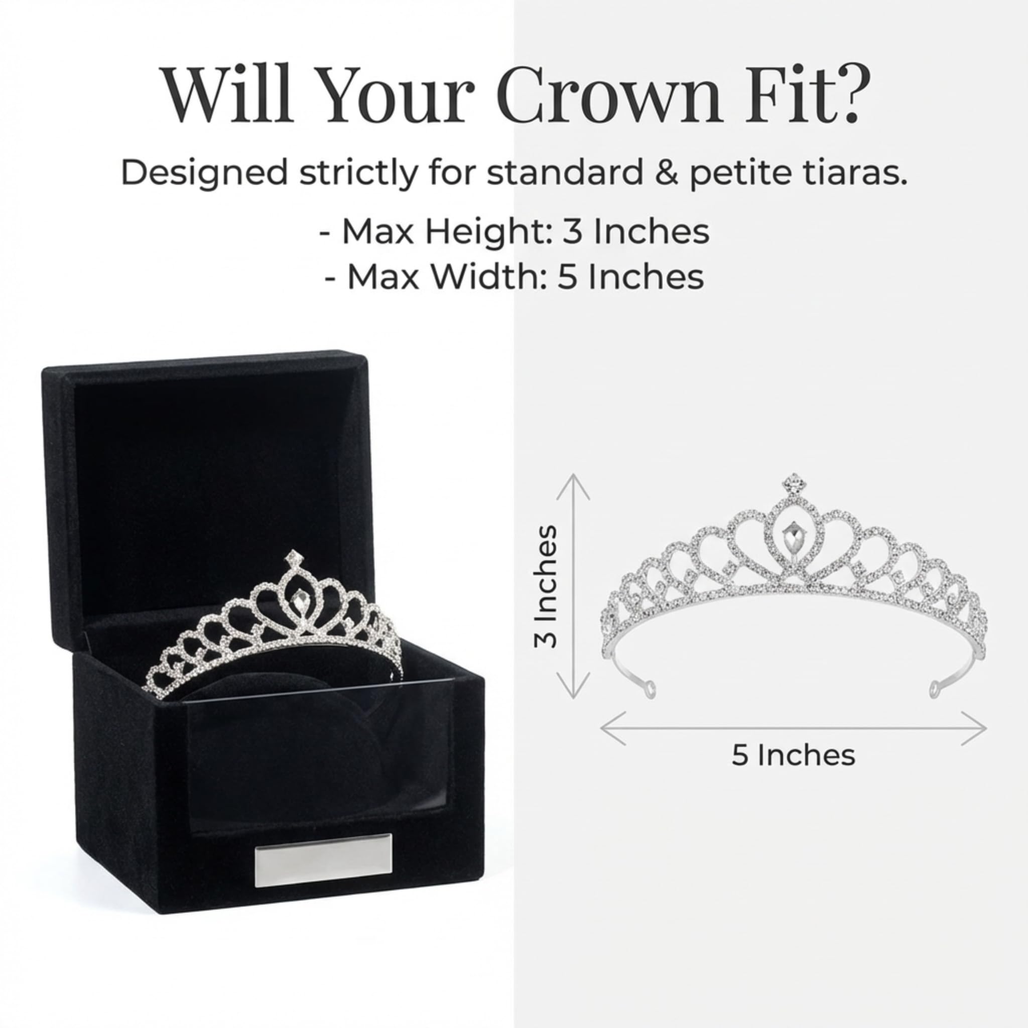 Anderson's Black Velvet Keepsake Tiara Box, Structured Crown Storage with Silver Plate for Prom, Homecoming, Wedding, Quinceañera, Sweet 16, Pageant, Theater, Dance, Cosplay - Image 4