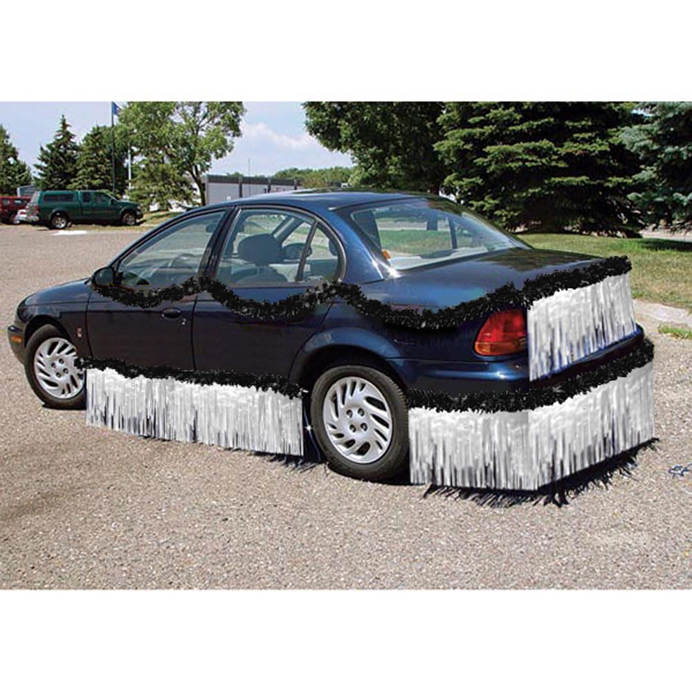 Anderson's Black Vinyl Twist and White Vinyl Fringe Car Parade Decoration Kit, Parade Float Decor