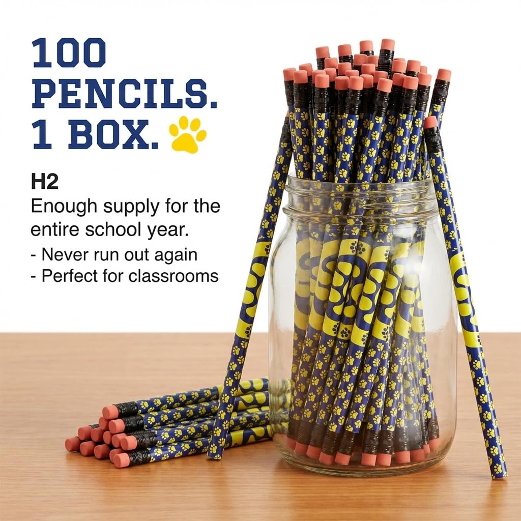 Anderson's, Blue and Yellow Paw Pencils, Set of 100, School Pencils, Student Awards, Recognition - Image 5