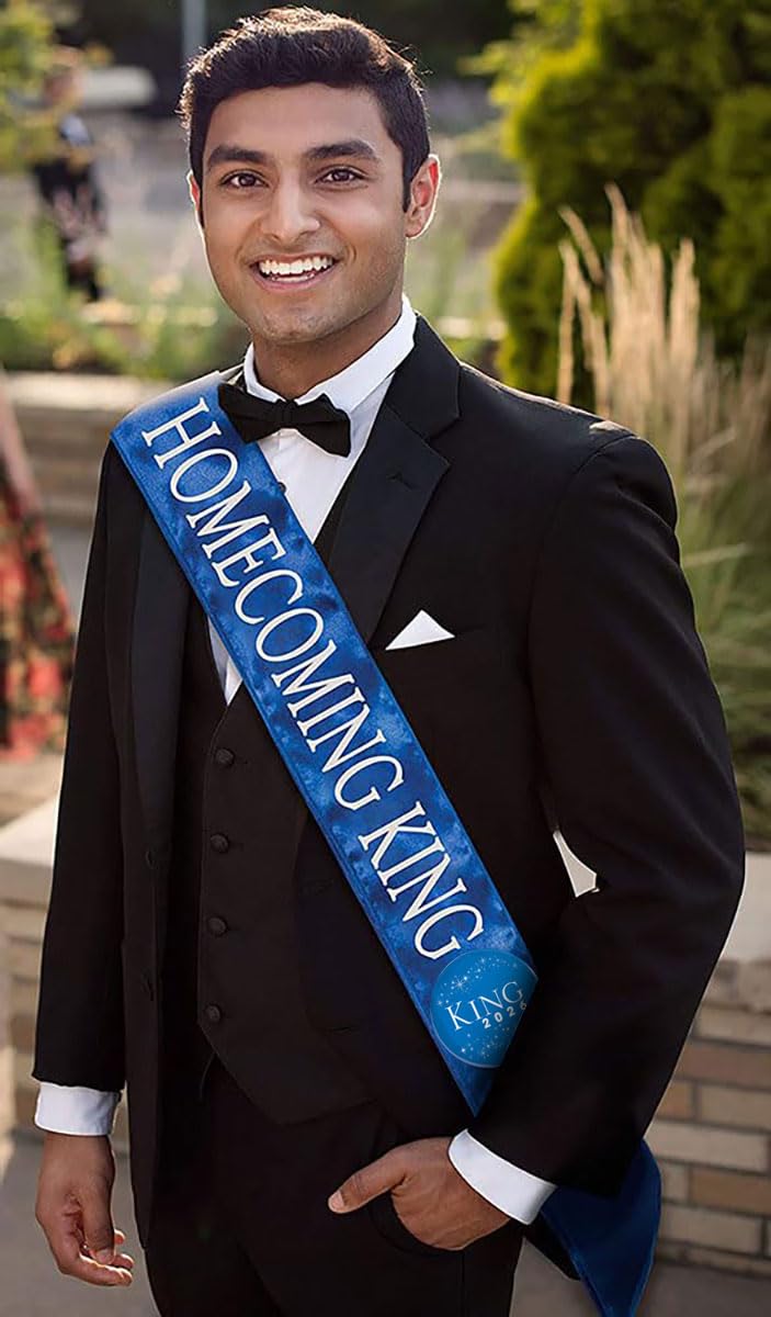 Anderson’s Blue Majesty Homecoming 2026 Royalty Set, Crown Tiara Sashes and Buttons for King and Queen Recognition at Homecoming Coronations, School Dances, and Formal Events, 6-Piece Set - Image 9