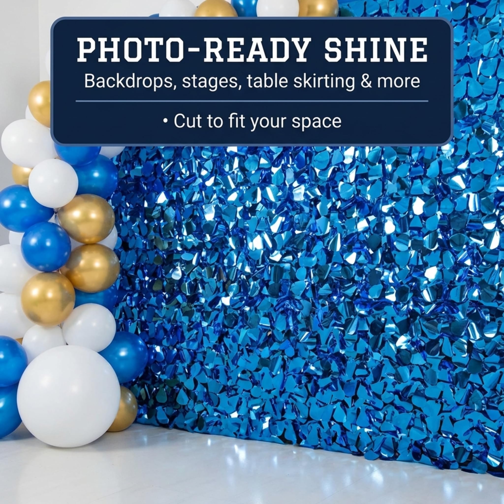 Anderson's Blue Metallic Floral Sheeting, 15 Ft. Parade Float Decoration for Trailers, Parties, Weddings, Proms, Photo Backdrops & Events – Shiny Fringe Garland for Indoor/Outdoor Use - Image 6