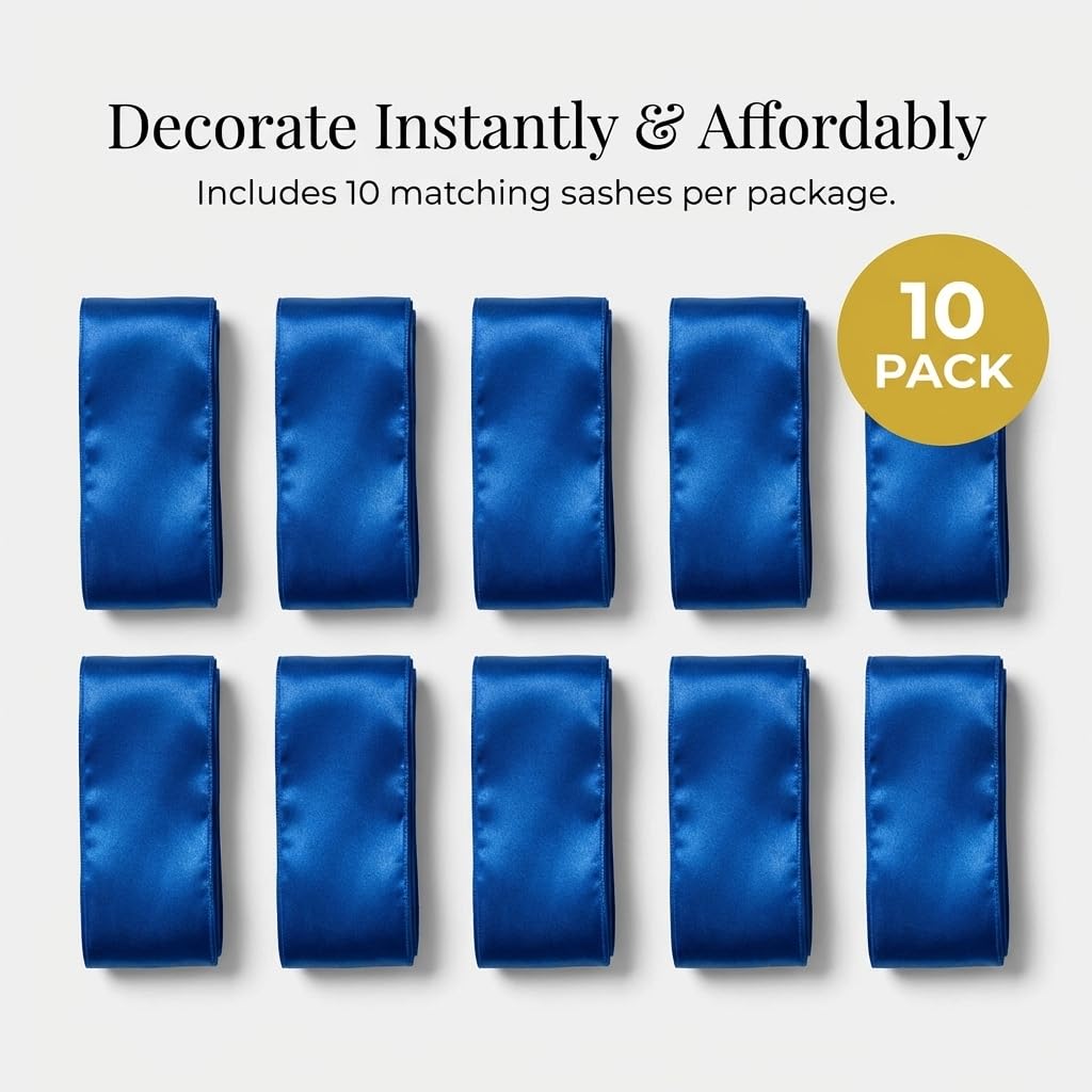 Anderson's Blue Satin Chair Sashes, 6 in. x 8 Ft. 7 in., Wedding Decorations, 10 Pack - Image 3