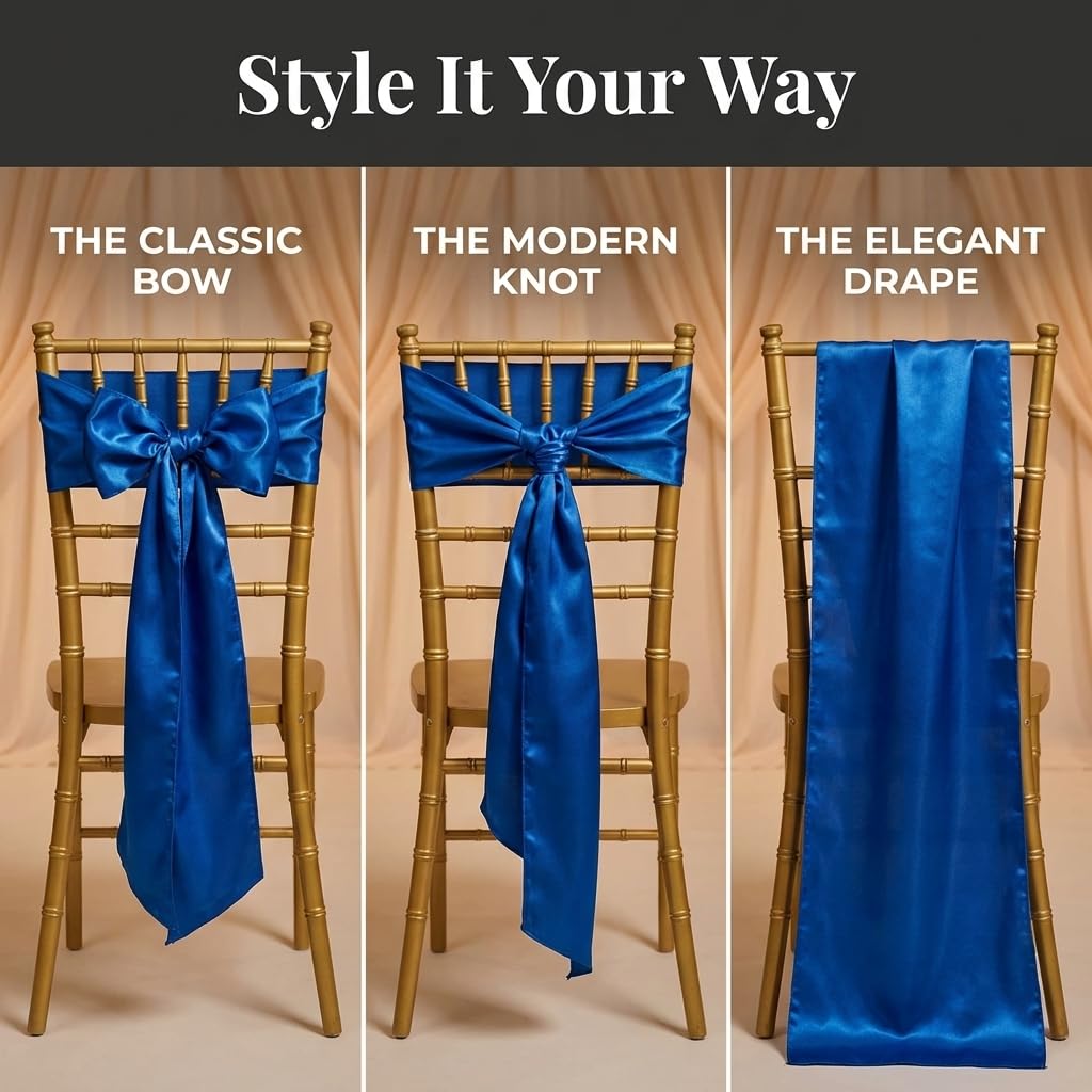 Anderson's Blue Satin Chair Sashes, 6 in. x 8 Ft. 7 in., Wedding Decorations, 10 Pack - Image 5