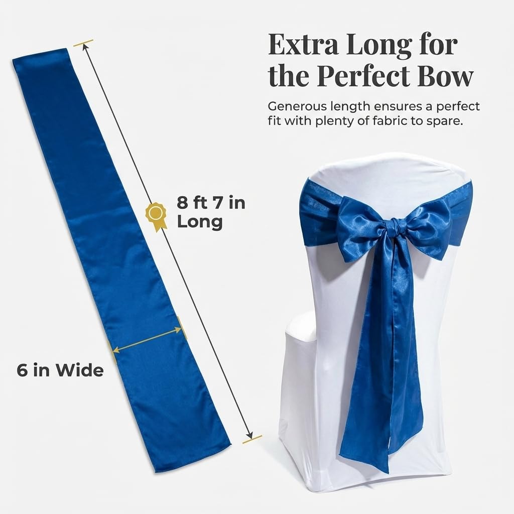 Anderson's Blue Satin Chair Sashes, 6 in. x 8 Ft. 7 in., Wedding Decorations, 10 Pack - Image 6
