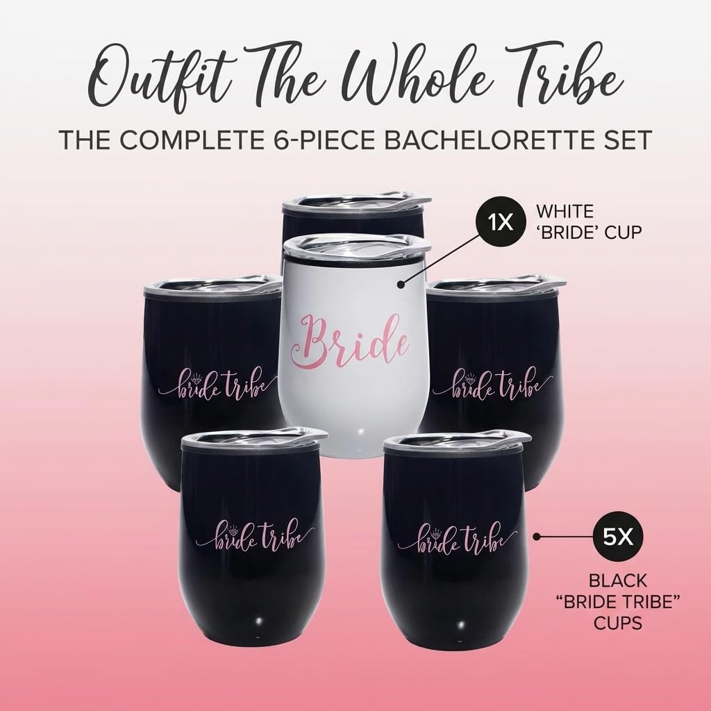 Anderson's Bride and Bride Tribe Wine Cups, Set of 6, Gifts - Image 2