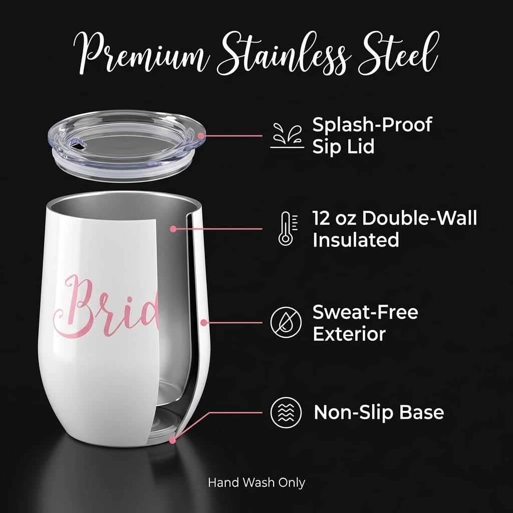 Anderson's Bride and Bride Tribe Wine Cups, Set of 6, Gifts - Image 3