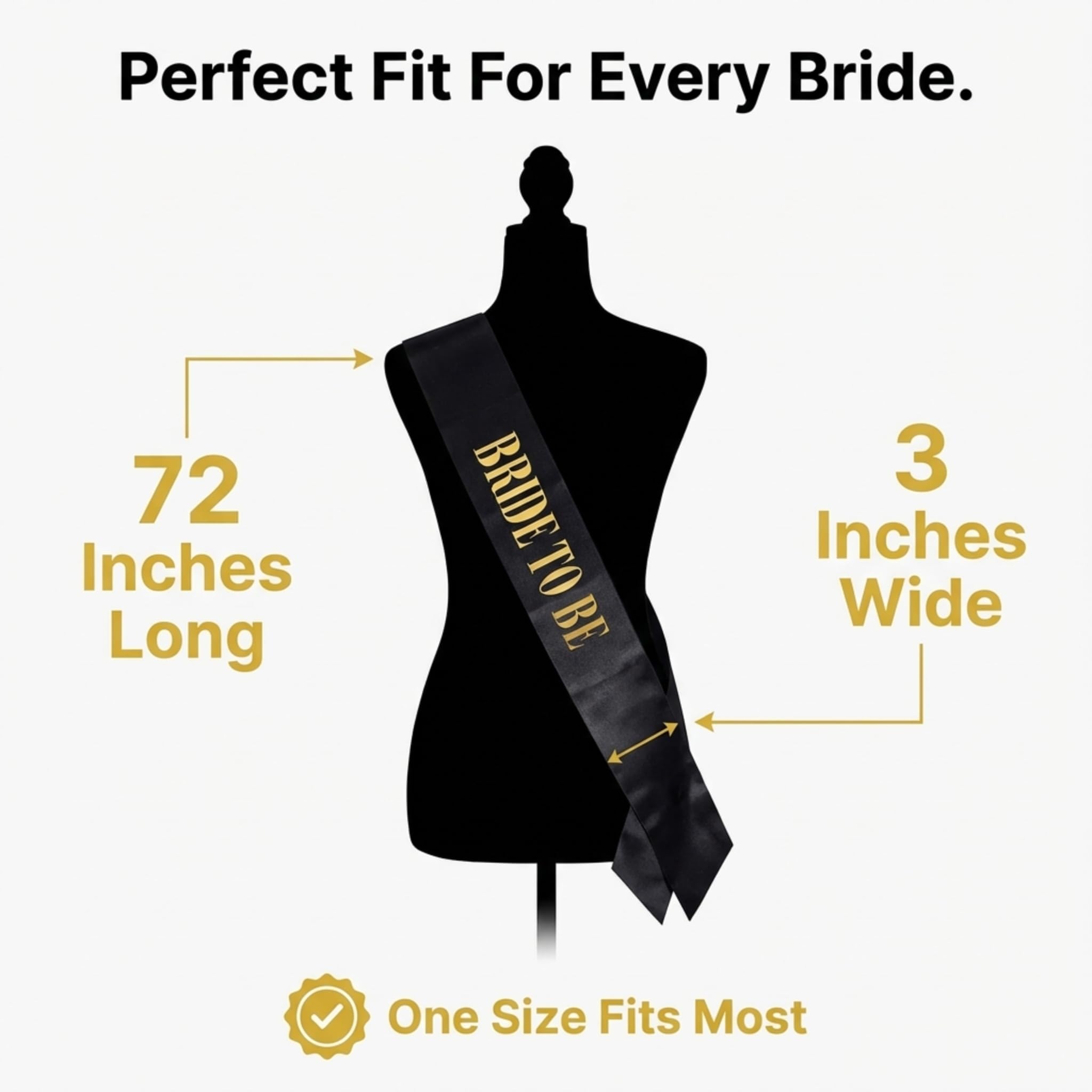 Anderson’s Bride to Be Sash, Black Satin with Metallic Gold Foil Lettering, 3" x 72", Elegant Bridal Accessory for Bachelorette Party, Bridal Shower, Engagement Celebration, Wedding Keepsake - Image 3