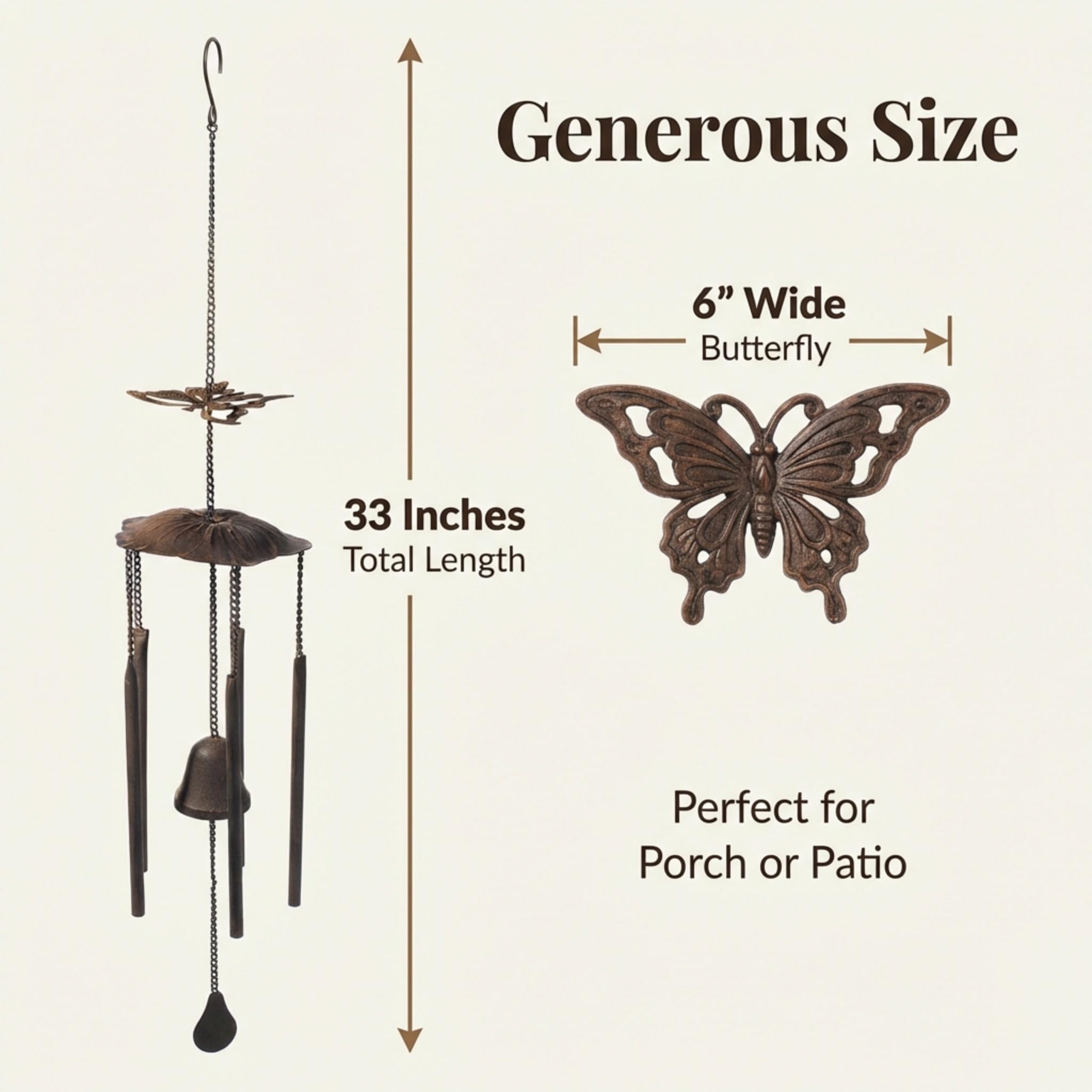 Anderson's Butterfly Wind Chimes, 33" Antique-Style Outdoor Decor for Garden, Patio, Porch, Memorial, Birthday, Wedding, Sympathy, Fundraising, Home or Office – No Assembly Required - Image 3