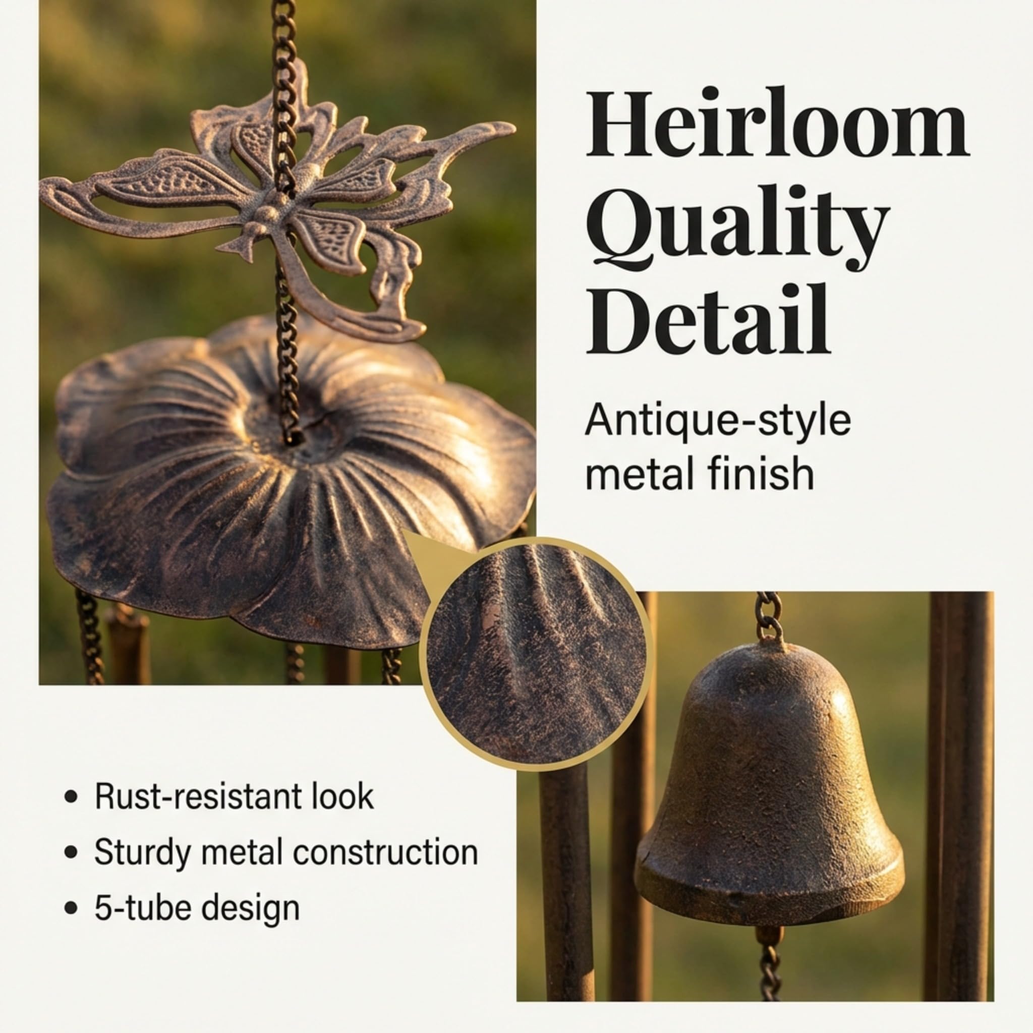 Anderson's Butterfly Wind Chimes, 33" Antique-Style Outdoor Decor for Garden, Patio, Porch, Memorial, Birthday, Wedding, Sympathy, Fundraising, Home or Office – No Assembly Required - Image 5