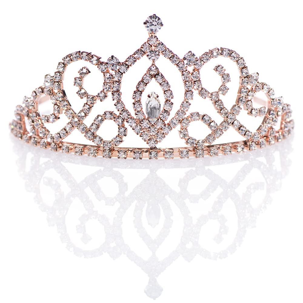 Anderson’s Cameo Perfect Rhinestone Tiara, 2 5/8 Inch Rose Gold Metal Crown with Clear Faux Diamonds for Prom, Homecoming Queen, Wedding Bridal Party, Sweet 16, Quinceañera, Birthday, Pageant, Theater Costume Accessory
