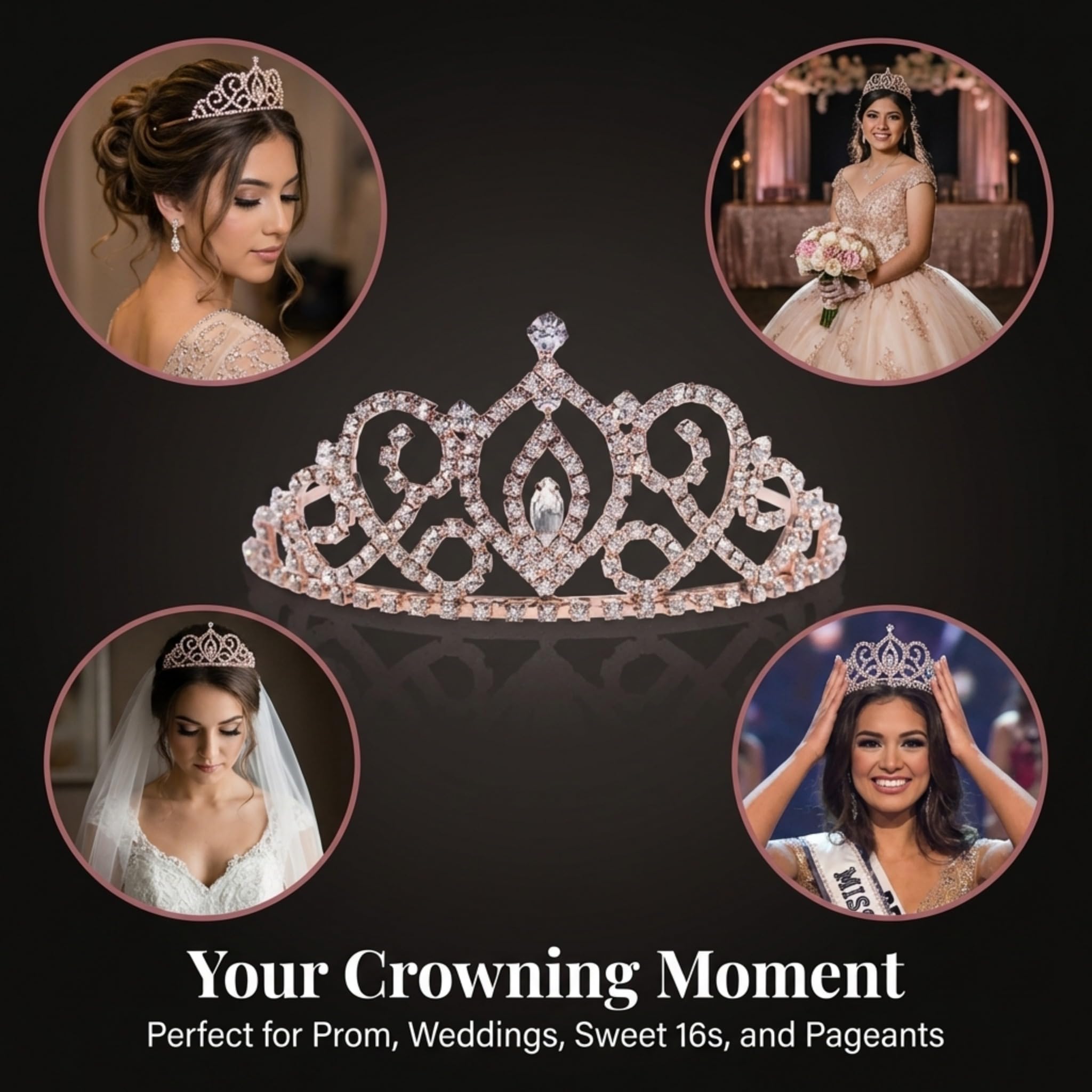 Anderson’s Cameo Perfect Rhinestone Tiara, 2 5/8 Inch Rose Gold Metal Crown with Clear Faux Diamonds for Prom, Homecoming Queen, Wedding Bridal Party, Sweet 16, Quinceañera, Birthday, Pageant, Theater Costume Accessory - Image 2