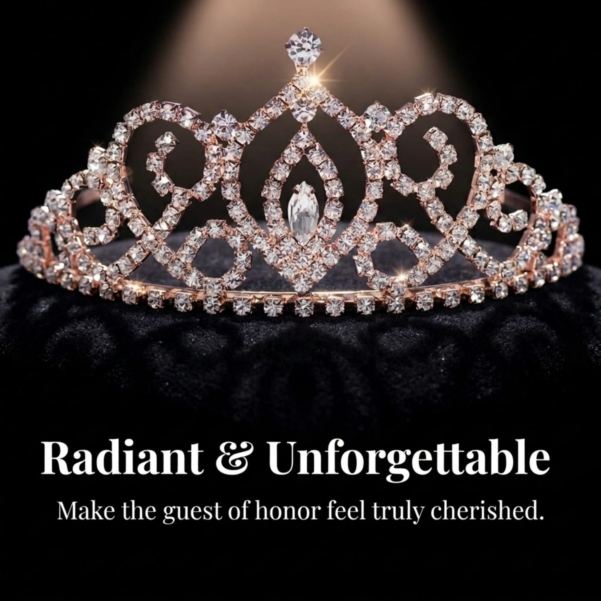 Anderson’s Cameo Perfect Rhinestone Tiara, 2 5/8 Inch Rose Gold Metal Crown with Clear Faux Diamonds for Prom, Homecoming Queen, Wedding Bridal Party, Sweet 16, Quinceañera, Birthday, Pageant, Theater Costume Accessory - Image 3