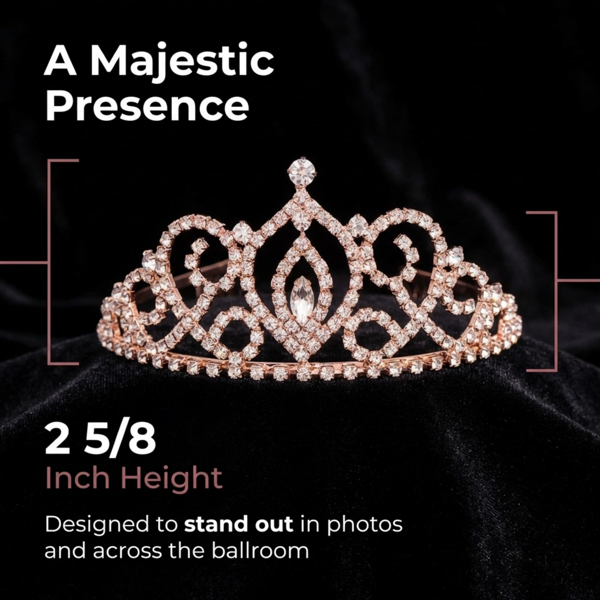 Anderson’s Cameo Perfect Rhinestone Tiara, 2 5/8 Inch Rose Gold Metal Crown with Clear Faux Diamonds for Prom, Homecoming Queen, Wedding Bridal Party, Sweet 16, Quinceañera, Birthday, Pageant, Theater Costume Accessory - Image 5