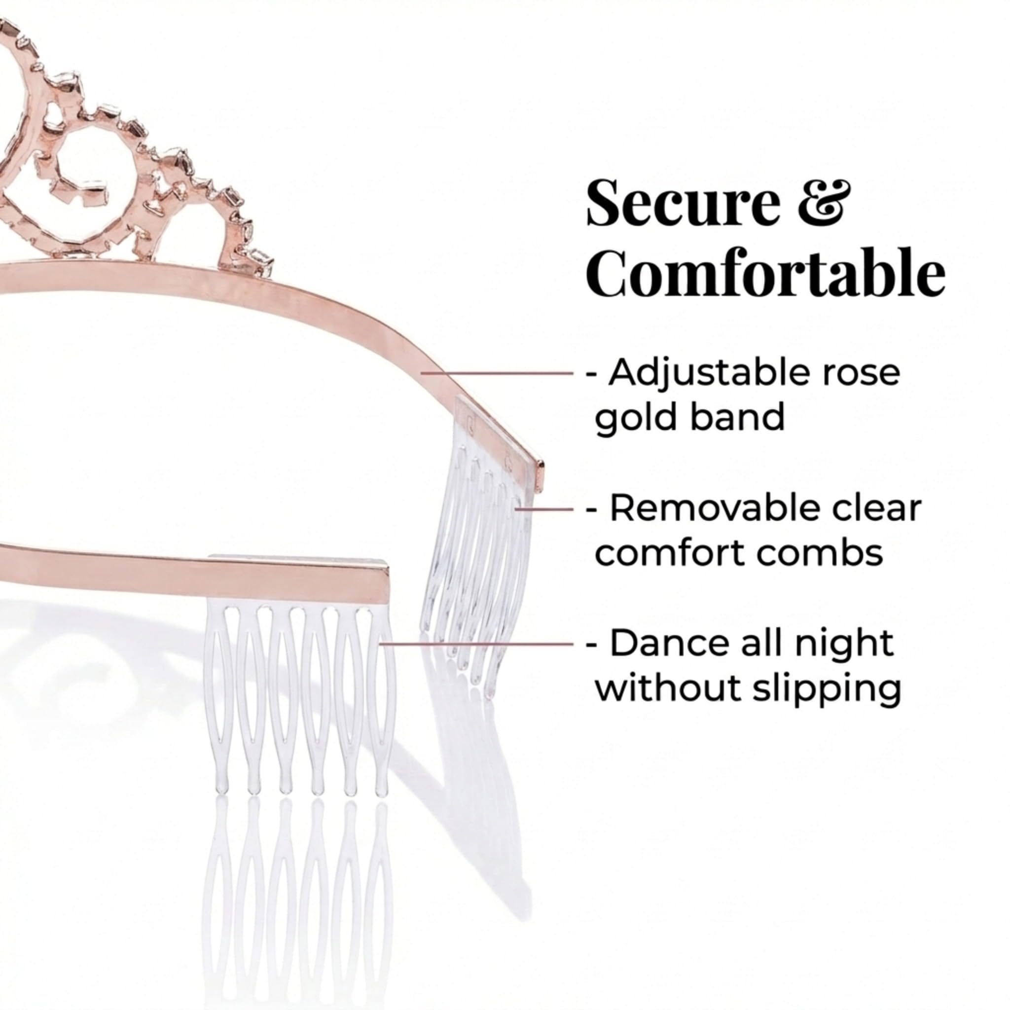 Anderson’s Cameo Perfect Rhinestone Tiara, 2 5/8 Inch Rose Gold Metal Crown with Clear Faux Diamonds for Prom, Homecoming Queen, Wedding Bridal Party, Sweet 16, Quinceañera, Birthday, Pageant, Theater Costume Accessory - Image 7