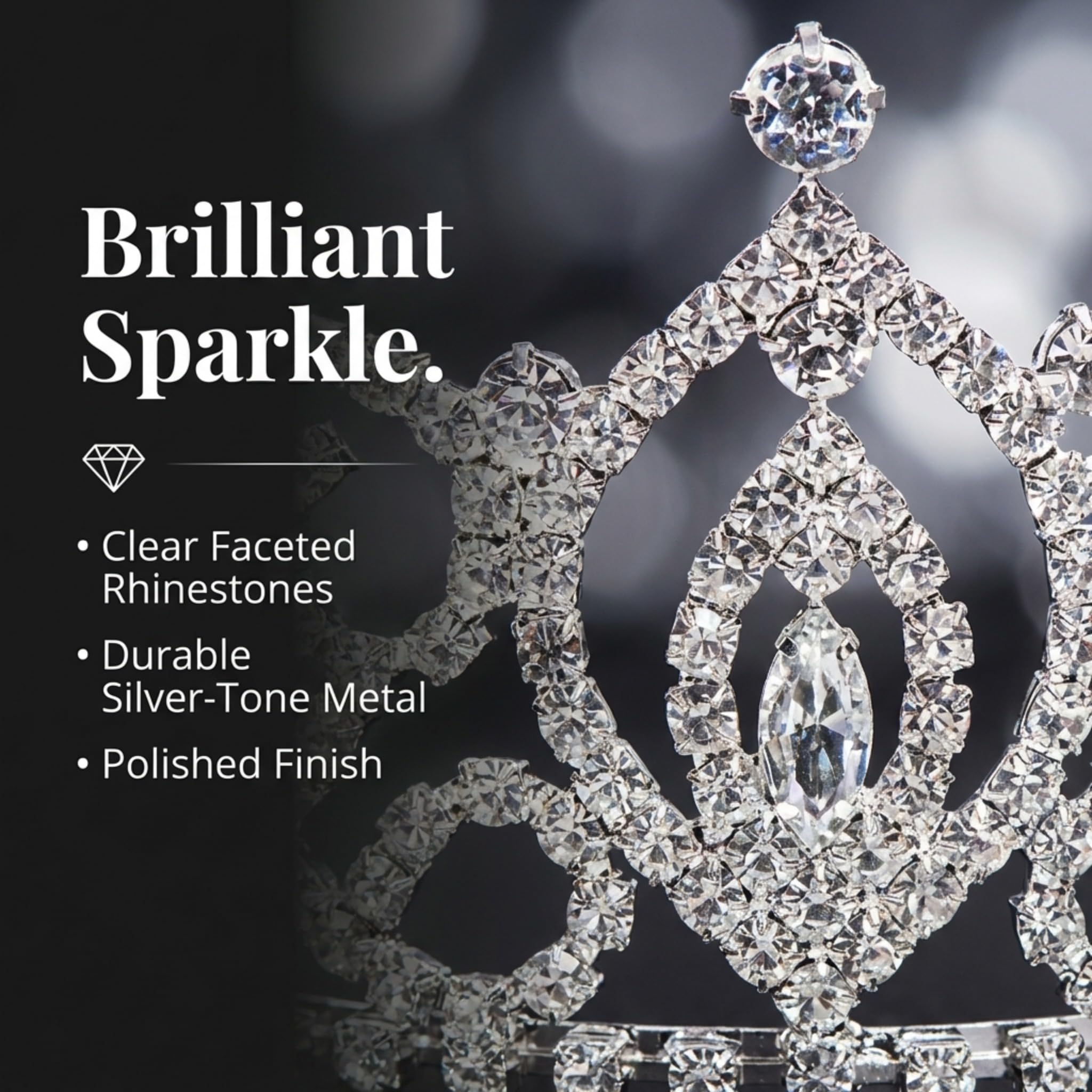 Anderson's Cameo Perfect Rhinestone Tiara, Sparkling 2.75-Inch Silver Crown with Clear Faux Diamonds, Adjustable Band & Comfort Combs, Ideal for Weddings, Proms, Pageants, Homecomings & Special Events - Image 3