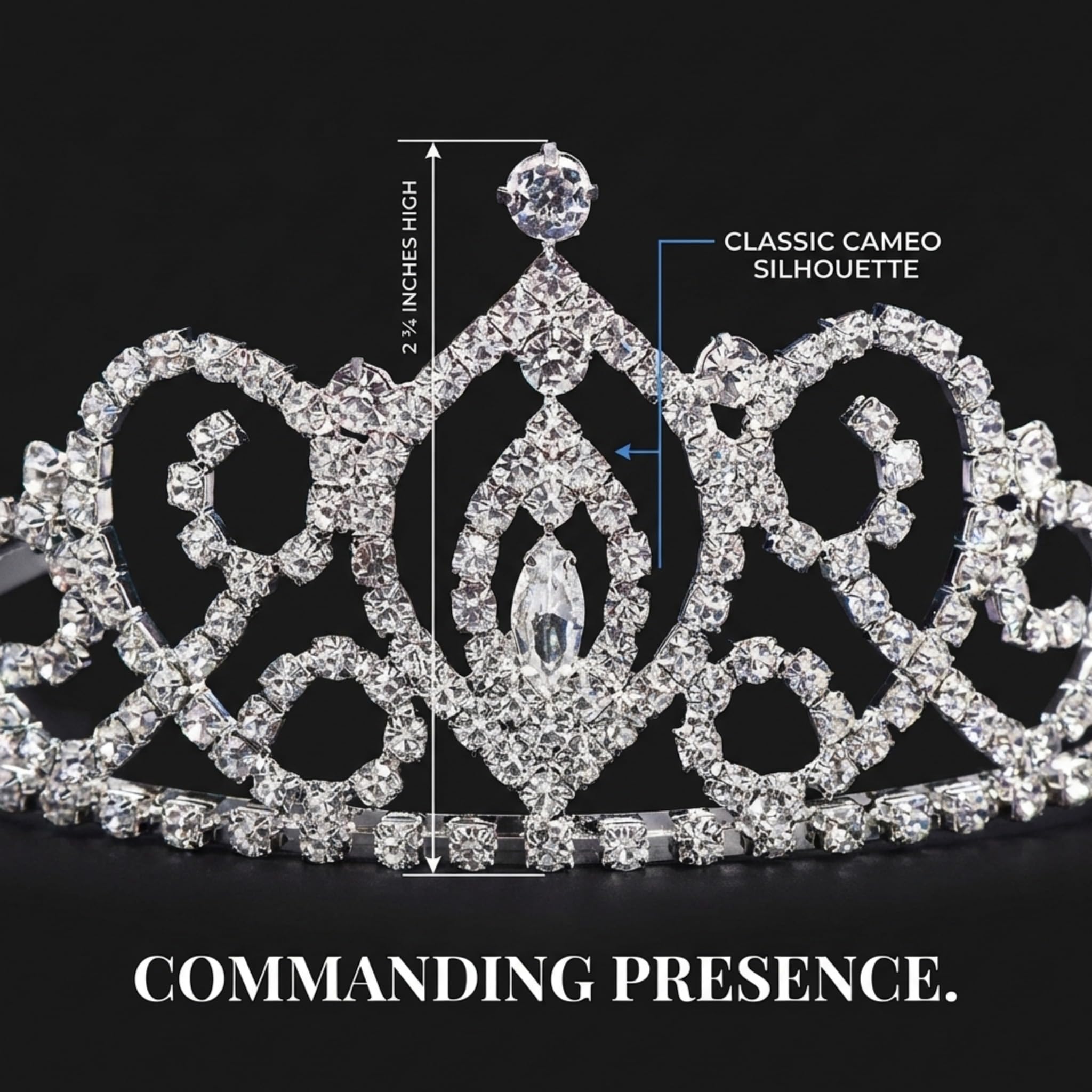 Anderson's Cameo Perfect Rhinestone Tiara, Sparkling 2.75-Inch Silver Crown with Clear Faux Diamonds, Adjustable Band & Comfort Combs, Ideal for Weddings, Proms, Pageants, Homecomings & Special Events - Image 4