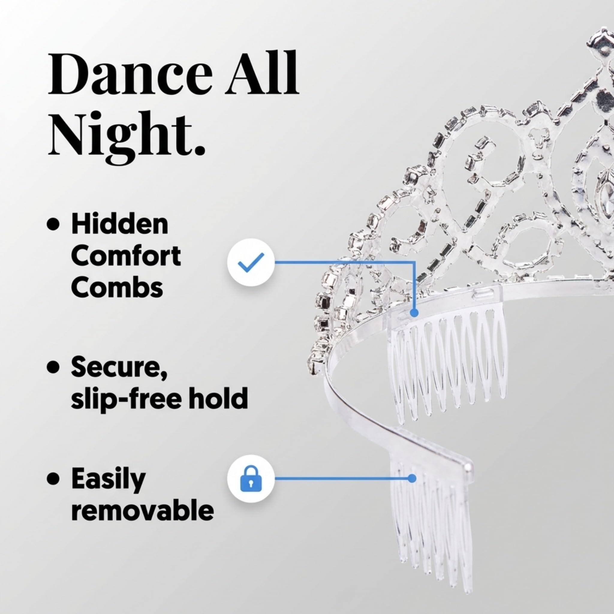 Anderson's Cameo Perfect Rhinestone Tiara, Sparkling 2.75-Inch Silver Crown with Clear Faux Diamonds, Adjustable Band & Comfort Combs, Ideal for Weddings, Proms, Pageants, Homecomings & Special Events - Image 5