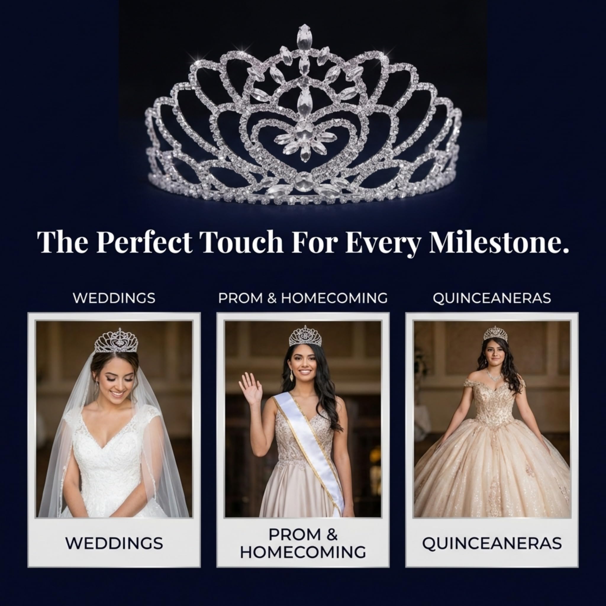 Anderson’s Cassandra Clear Rhinestone Rose Gold Tiara, 2 7/8" High Hand‑Crafted Crown with Sparkling Gemstones, Adjustable Fit with Removable Combs, Elegant Accessory for Weddings, Prom Queen, Homecoming, Pageants, Quinceañeras, and Sweet 16 Celebrations - Image 3