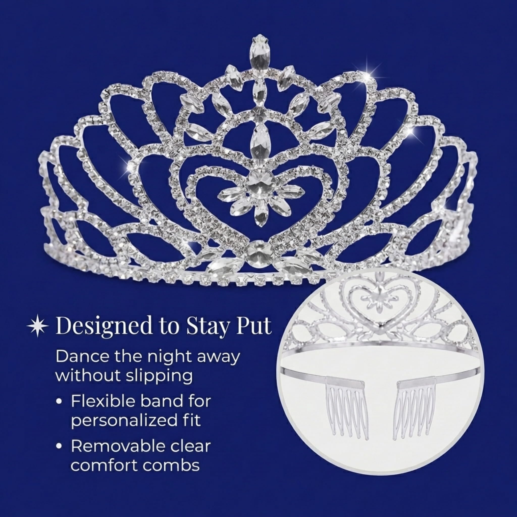Anderson’s Cassandra Clear Rhinestone Rose Gold Tiara, 2 7/8" High Hand‑Crafted Crown with Sparkling Gemstones, Adjustable Fit with Removable Combs, Elegant Accessory for Weddings, Prom Queen, Homecoming, Pageants, Quinceañeras, and Sweet 16 Celebrations - Image 7