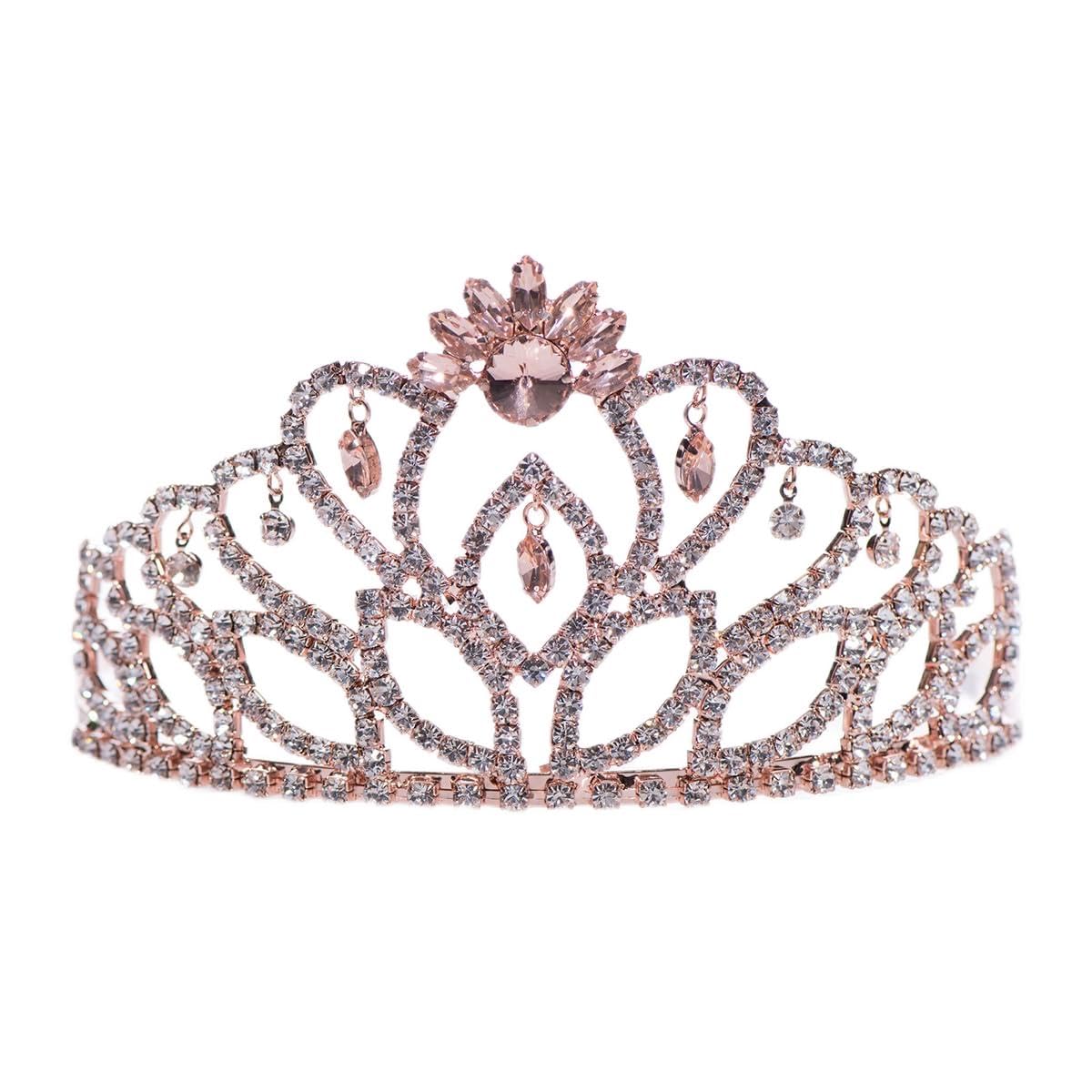 Anderson’s Cassandra Rhinestone Tiara, 2 7/8 Inch Rose Gold Metal Crown with Clear Faux Diamonds for Prom, Homecoming Queen, Wedding Bridal Party, Sweet 16, Quinceañera, Birthday, Pageant, Theater Costume Accessory
