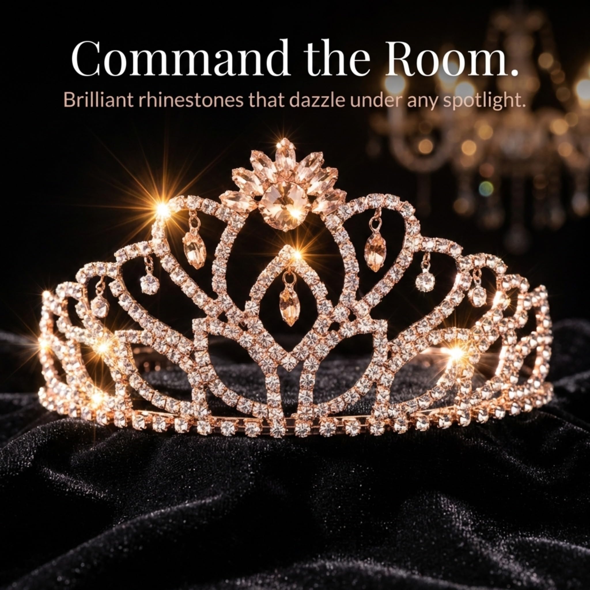 Anderson’s Cassandra Rhinestone Tiara, 2 7/8 Inch Rose Gold Metal Crown with Clear Faux Diamonds for Prom, Homecoming Queen, Wedding Bridal Party, Sweet 16, Quinceañera, Birthday, Pageant, Theater Costume Accessory - Image 2