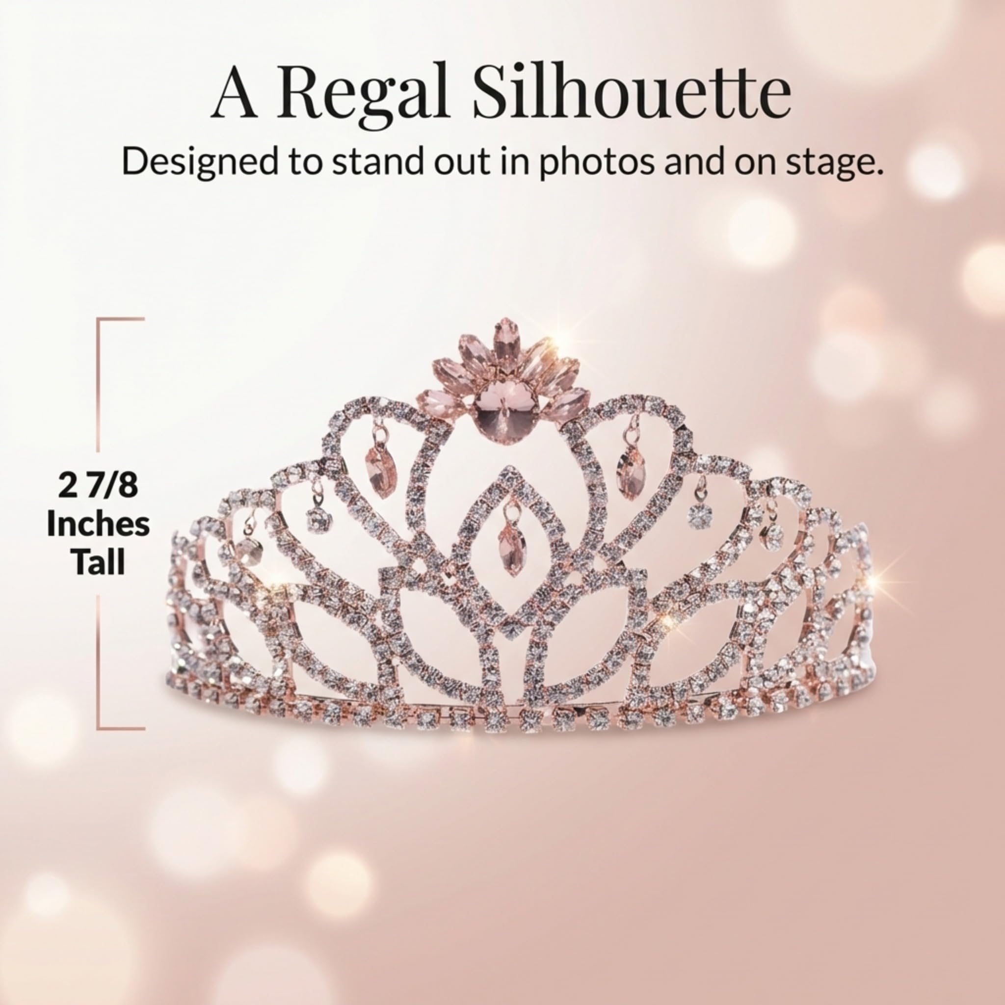 Anderson’s Cassandra Rhinestone Tiara, 2 7/8 Inch Rose Gold Metal Crown with Clear Faux Diamonds for Prom, Homecoming Queen, Wedding Bridal Party, Sweet 16, Quinceañera, Birthday, Pageant, Theater Costume Accessory - Image 3