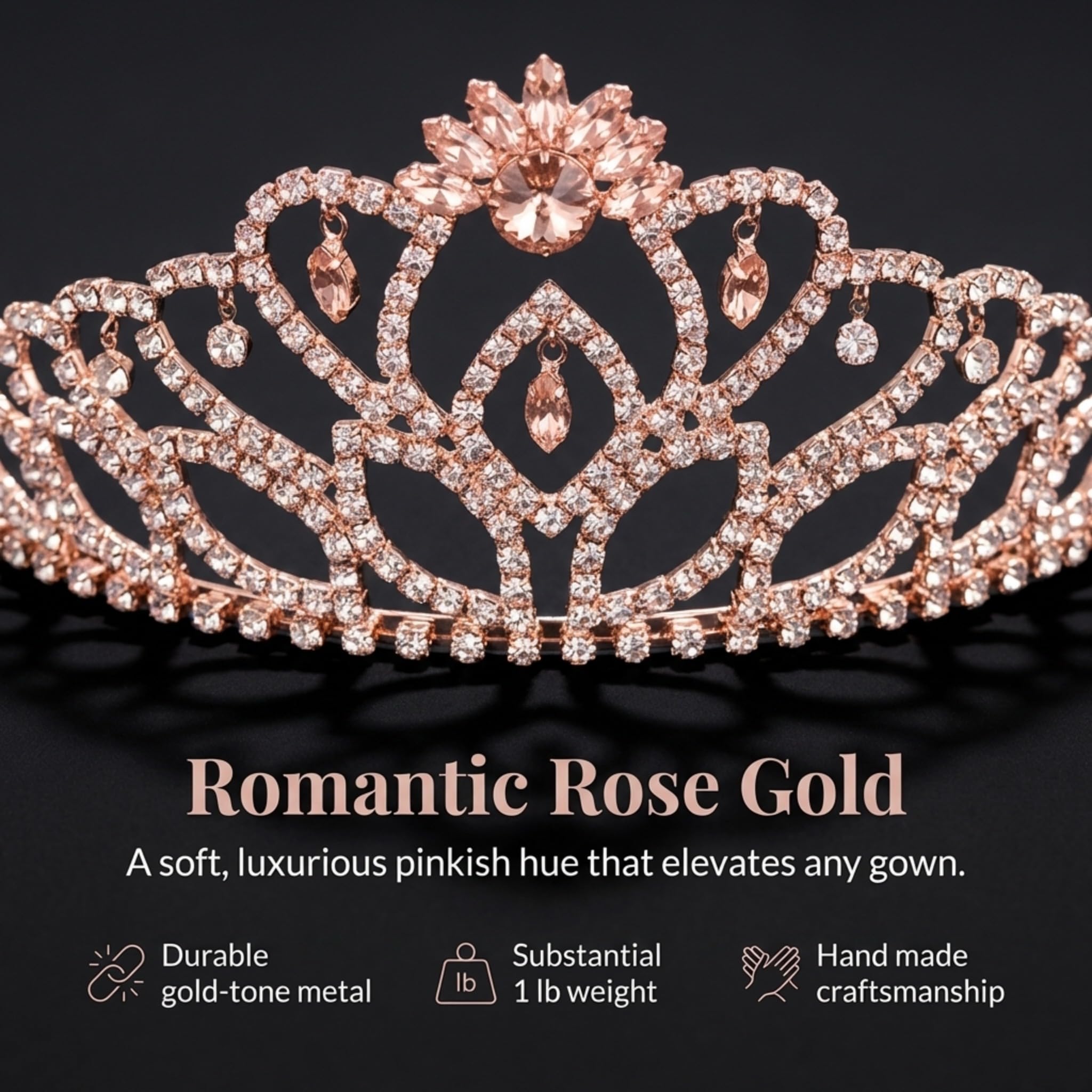 Anderson’s Cassandra Rhinestone Tiara, 2 7/8 Inch Rose Gold Metal Crown with Clear Faux Diamonds for Prom, Homecoming Queen, Wedding Bridal Party, Sweet 16, Quinceañera, Birthday, Pageant, Theater Costume Accessory - Image 4